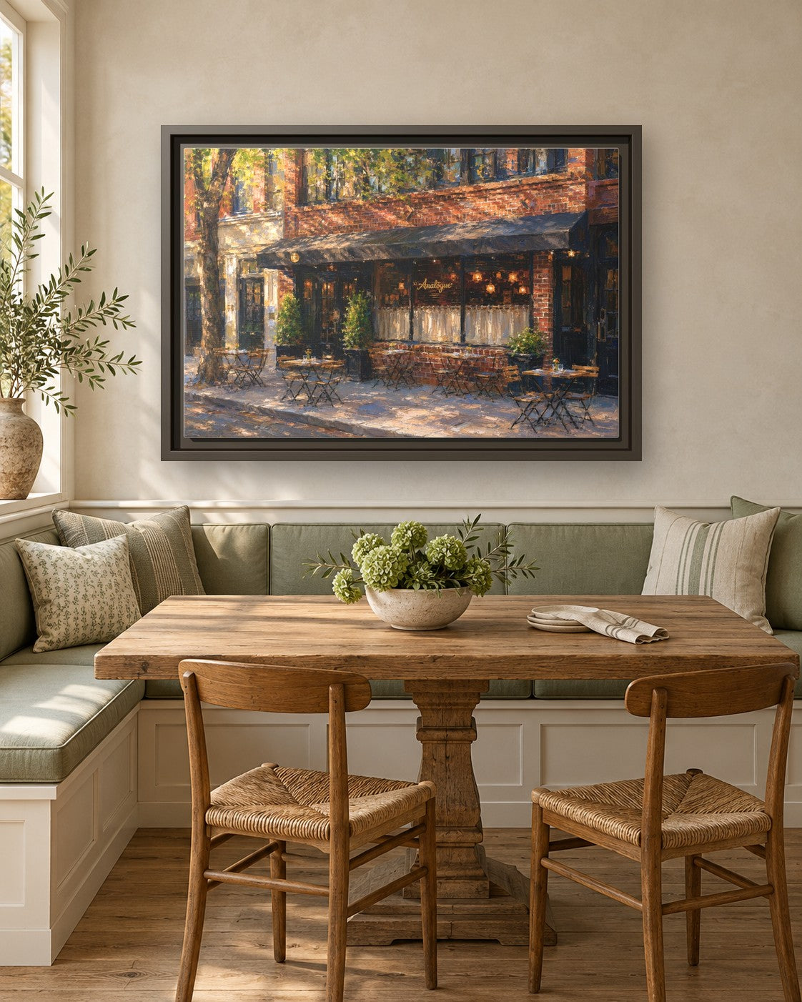 Analogue framed canvas print in a breakfast nook
