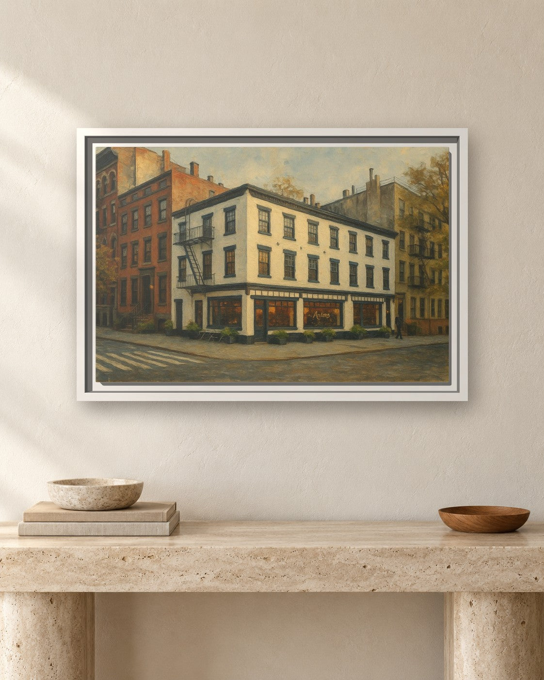 Anton's framed canvas print hanging above a sideboard
