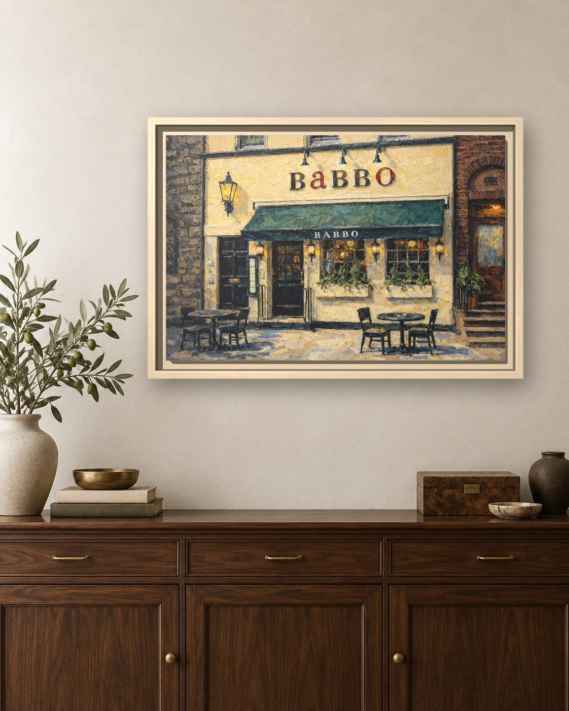 Babbo framed canvas print hanging above a sideboard