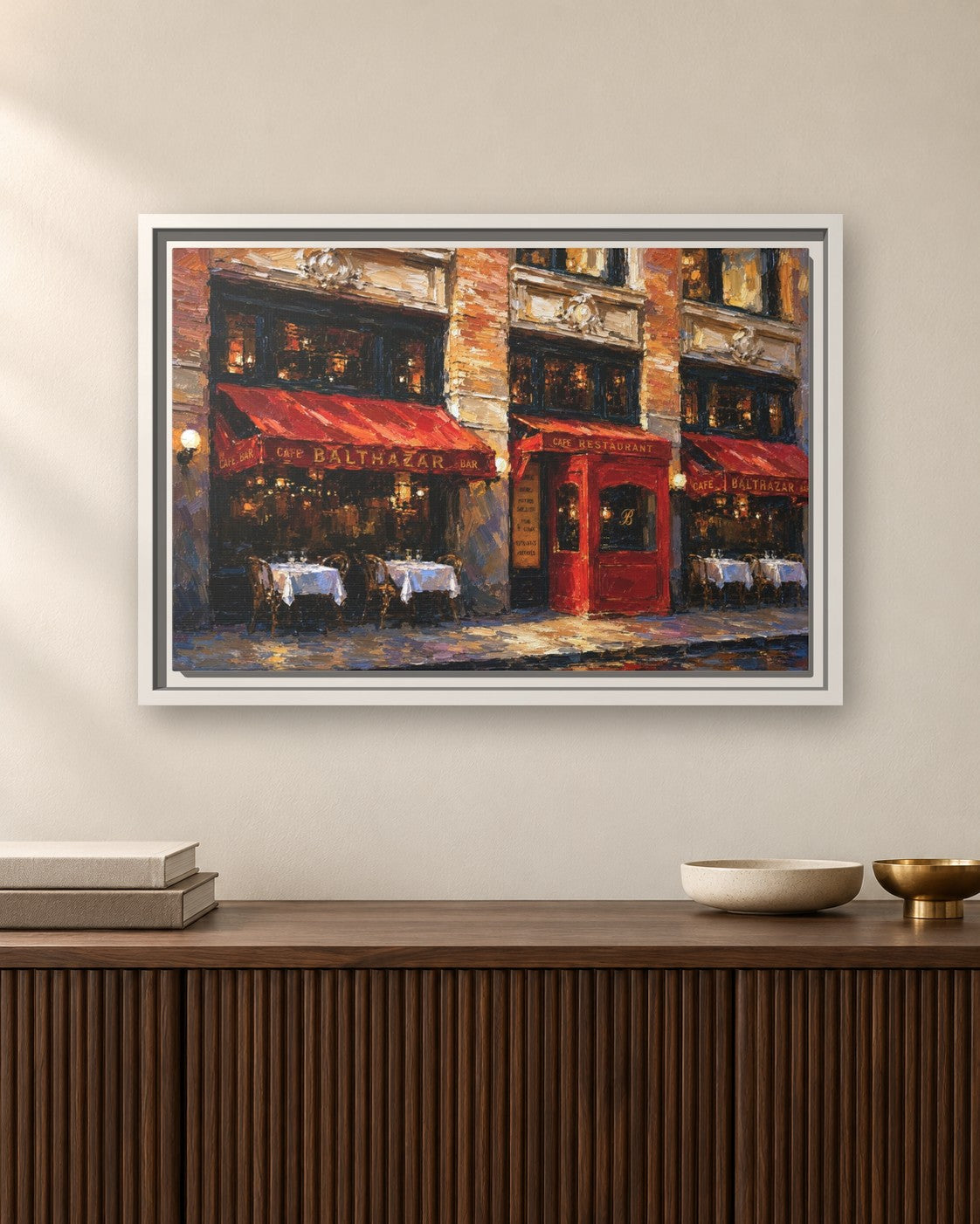 Balthazar II framed canvas print hanging above a sideboard