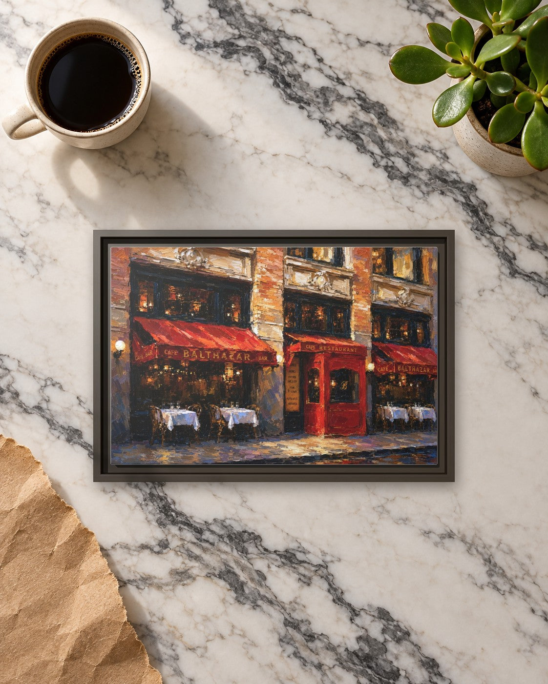 Balthazar II framed canvas print lying on a table