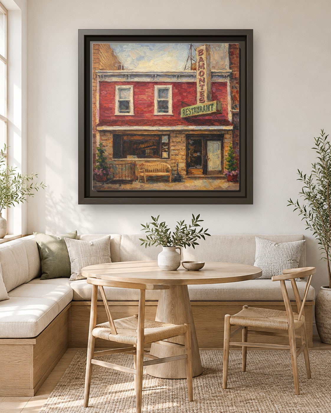 Bamonte's framed canvas print in a breakfast nook