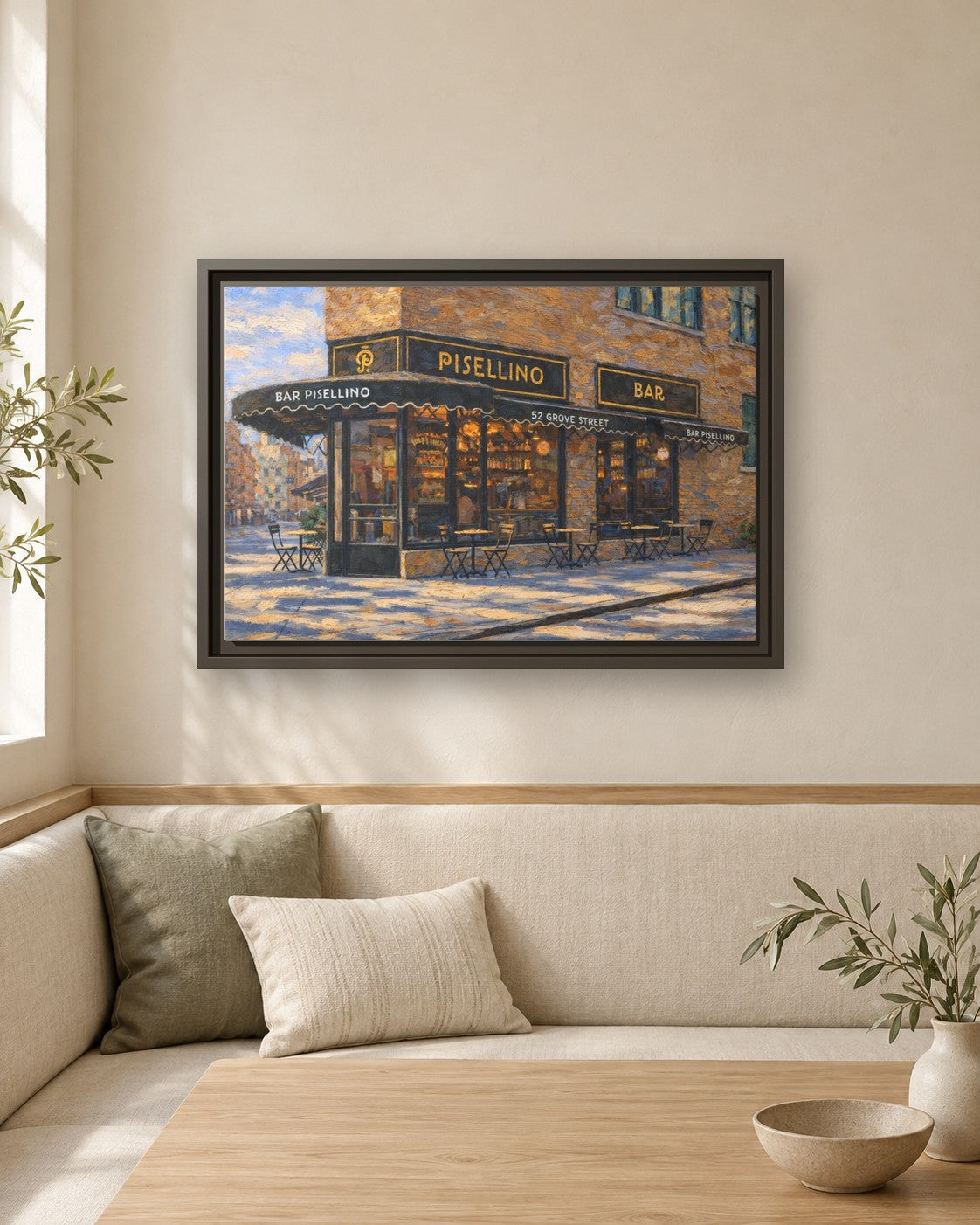 Bar Pisellino framed canvas print in a breakfast nook