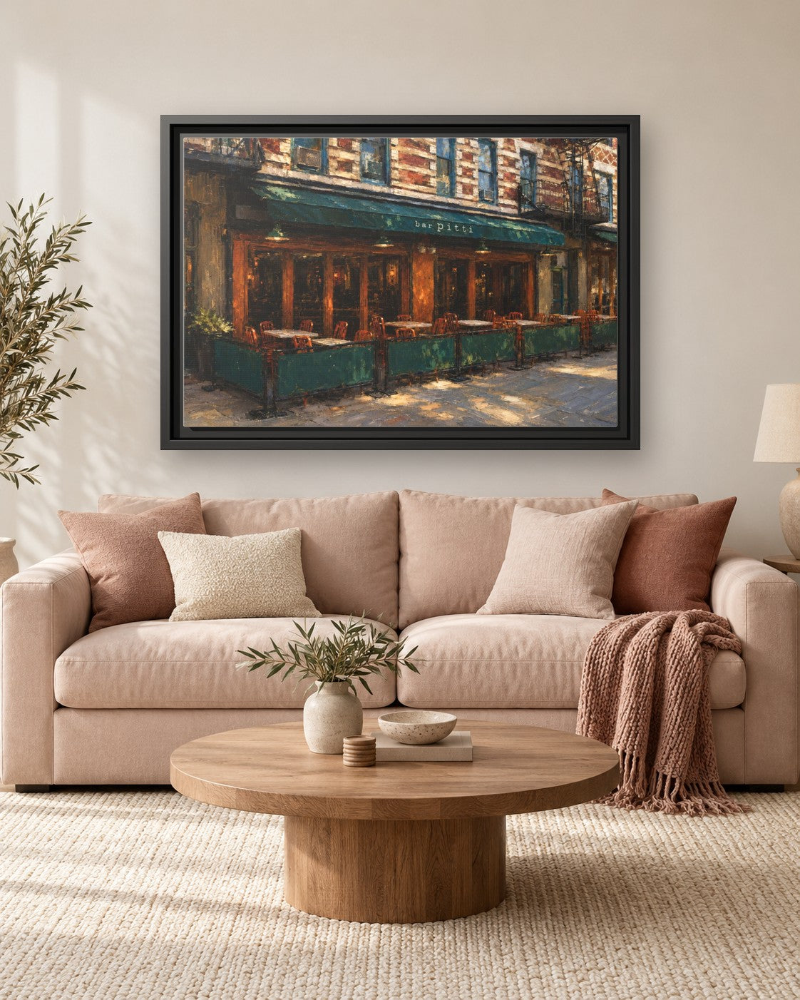 Bar Pitti framed canvas print hanging above a sofa