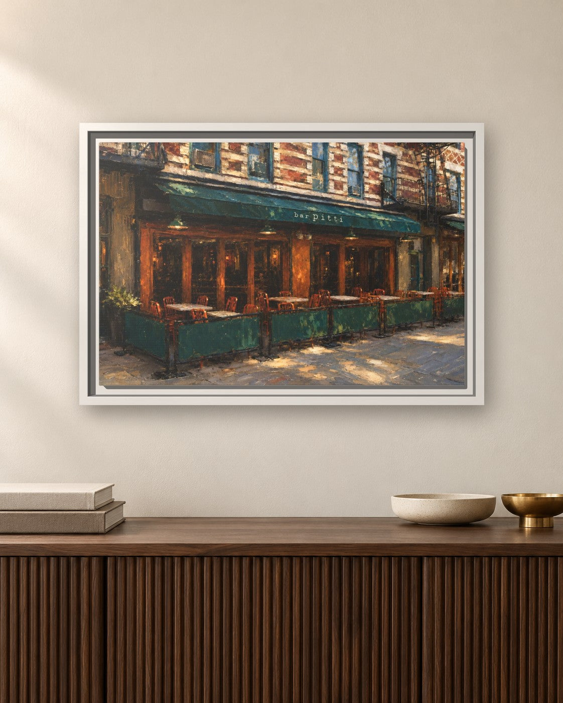 Bar Pitti framed canvas print hanging above a sideboard