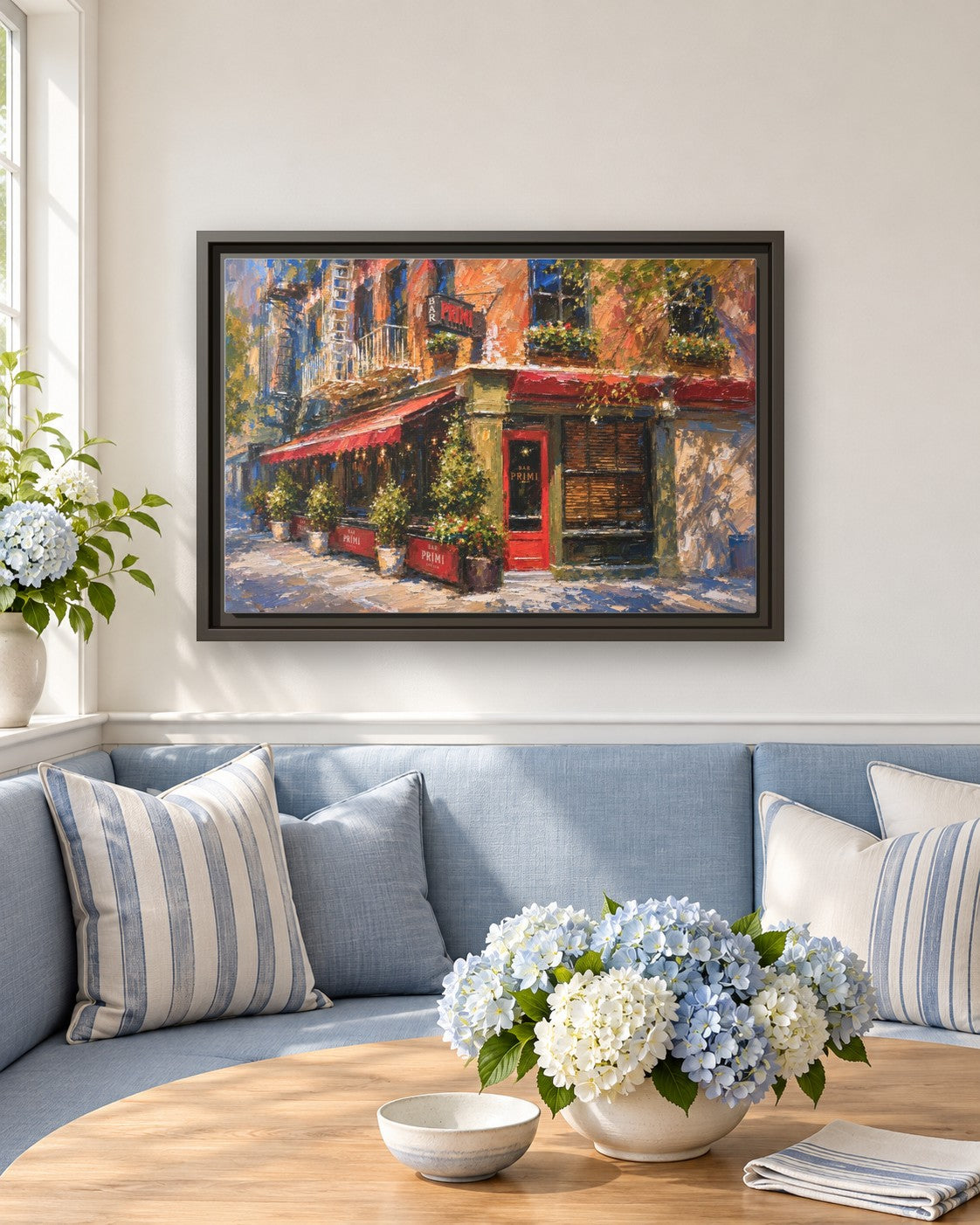 Bar Primi framed canvas print in a breakfast nook