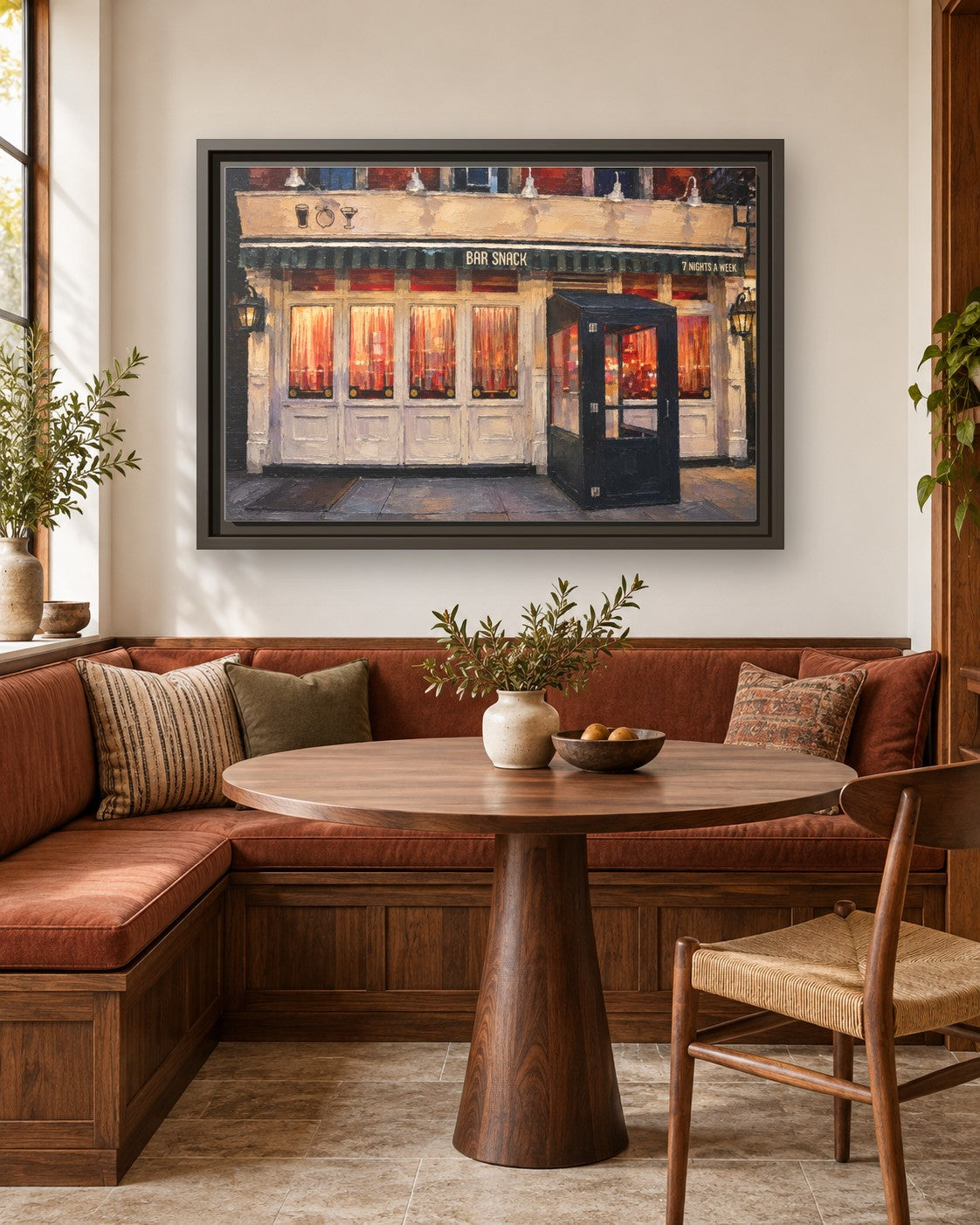 Bar Snack framed canvas print in a breakfast nook