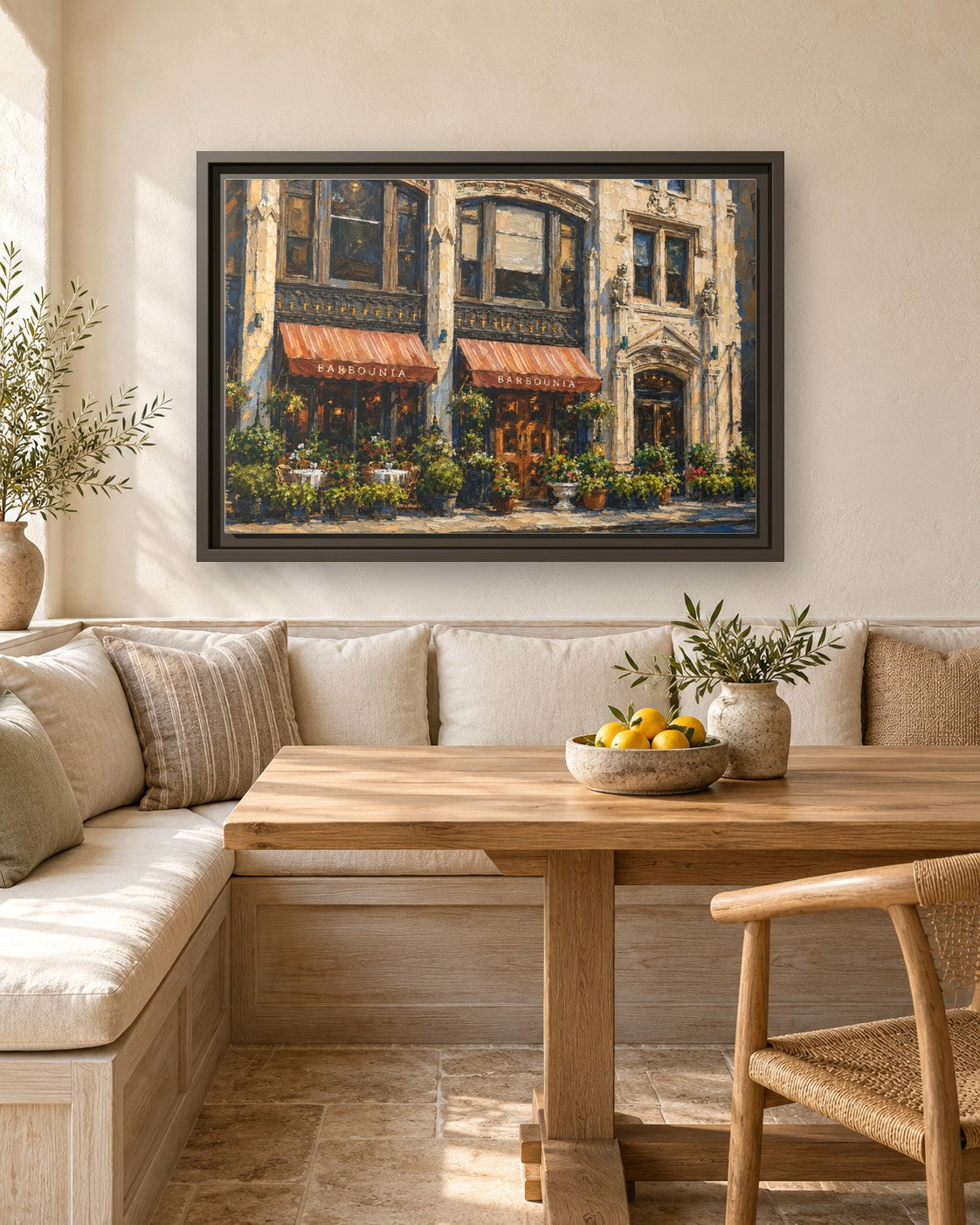 Barbounia framed canvas print in a breakfast nook