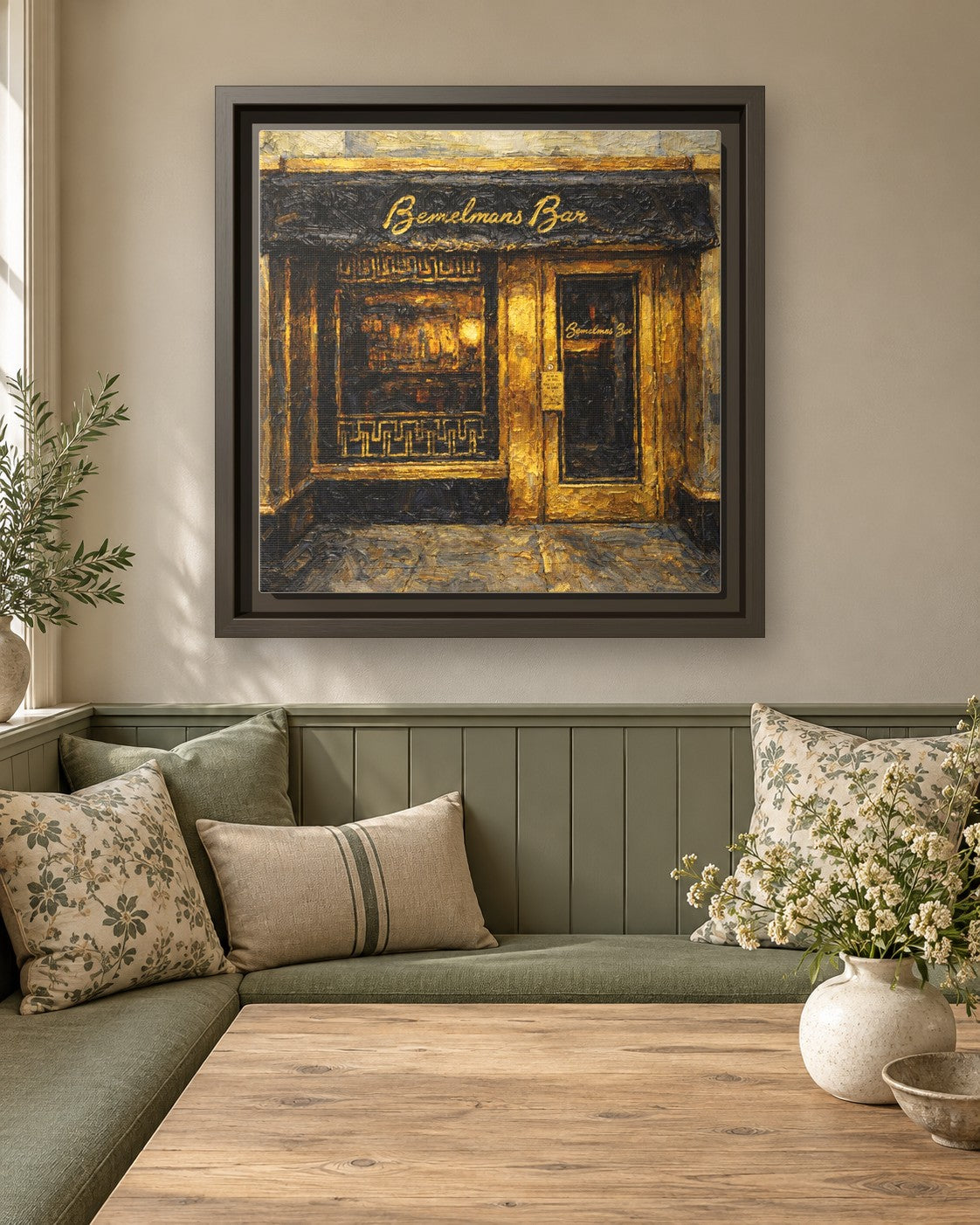 Bemelmans Bar framed canvas print in a breakfast nook