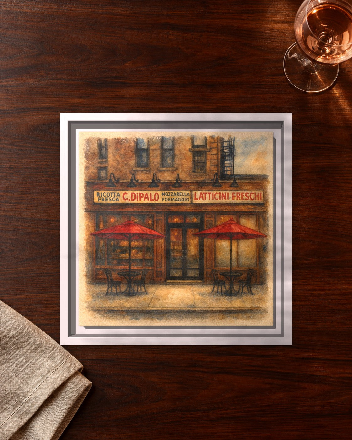 C Di Palo framed canvas print lying on a table