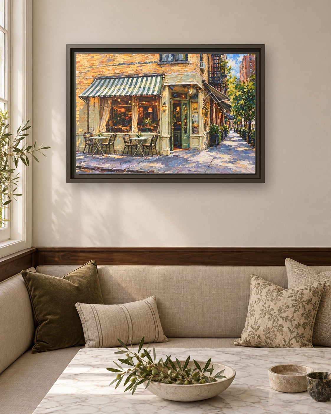 Cafe Cluny framed canvas print in a breakfast nook