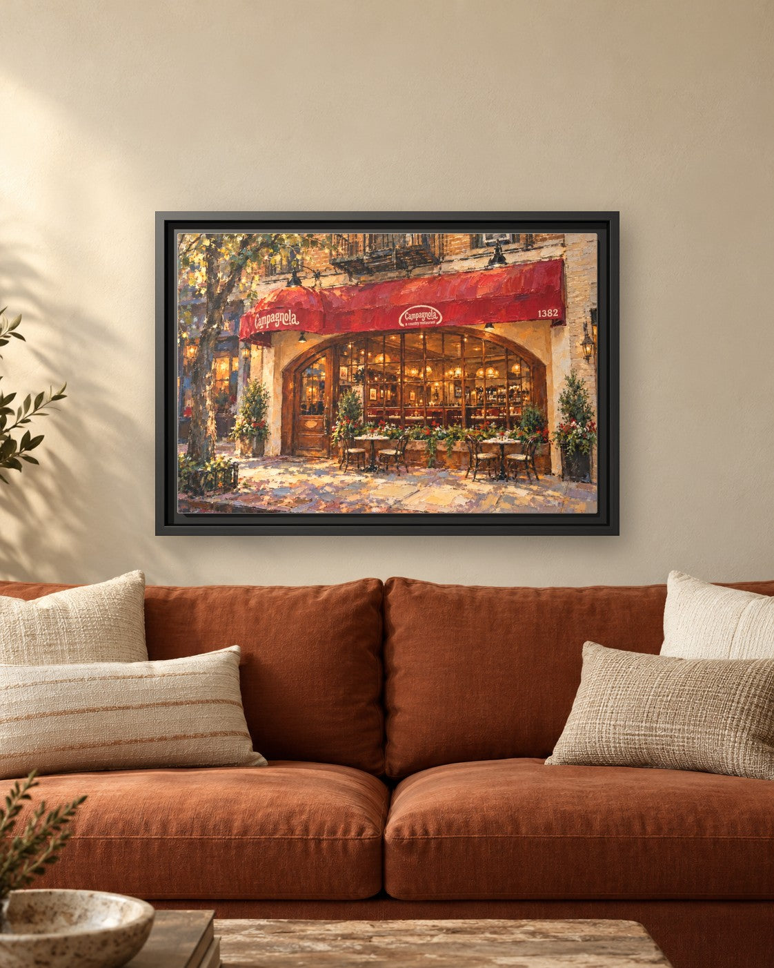 Campagnola framed canvas print hanging above a sofa