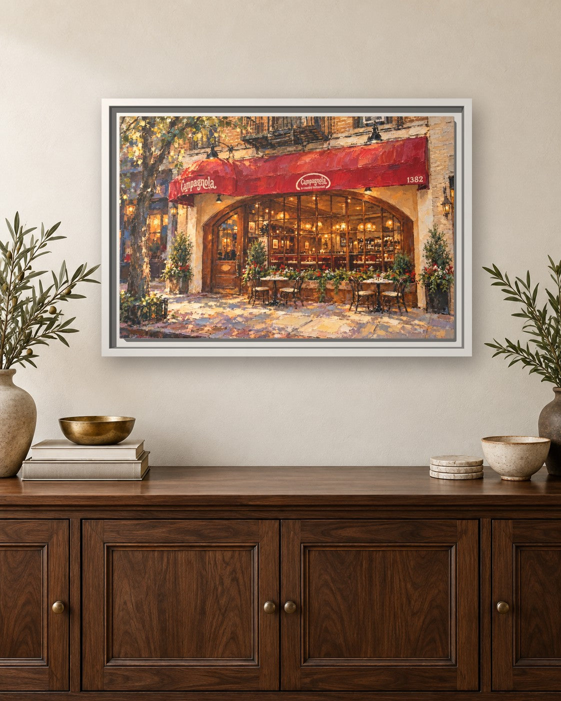 Campagnola framed canvas print hanging above a sideboard