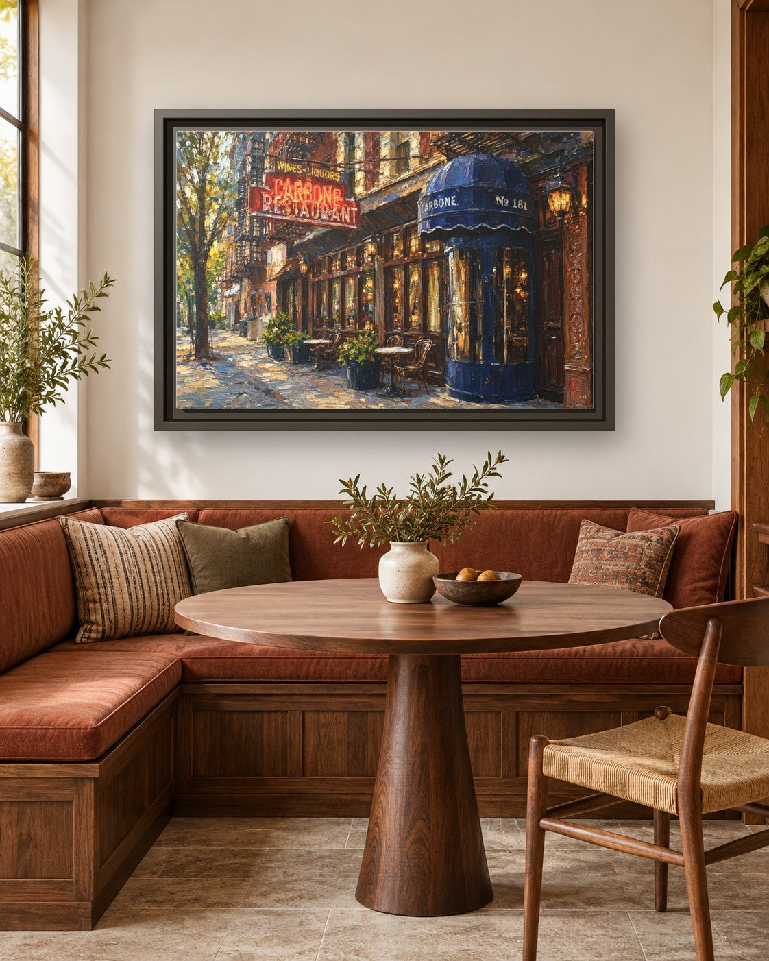 Carbone framed canvas print in a breakfast nook