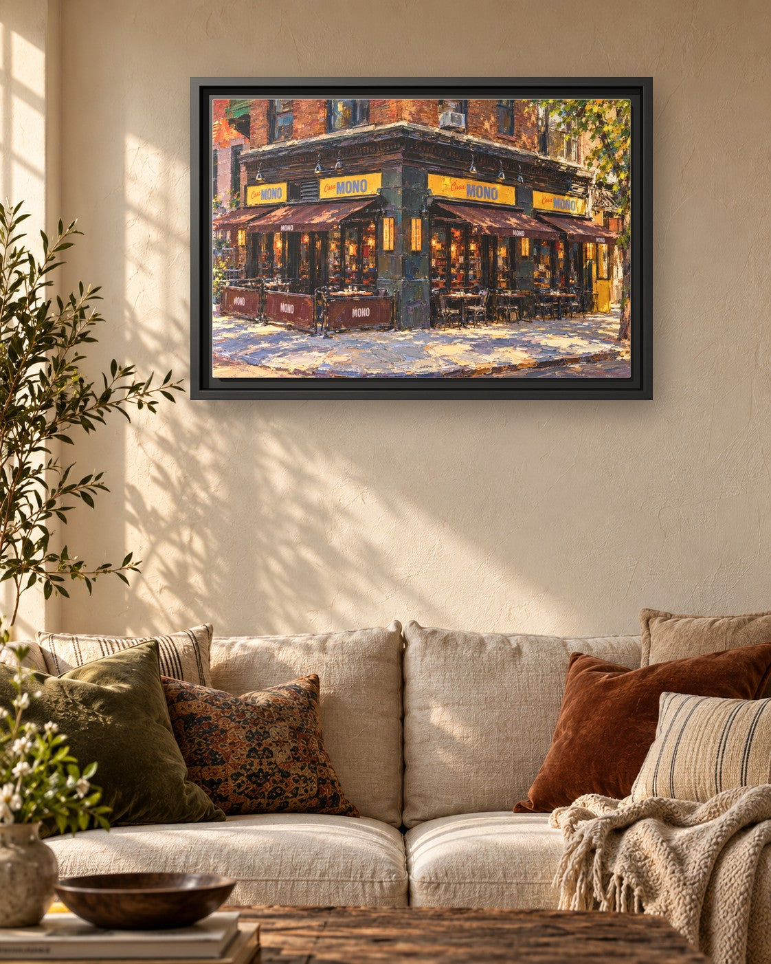 Casa Mono framed canvas print hanging above a sofa