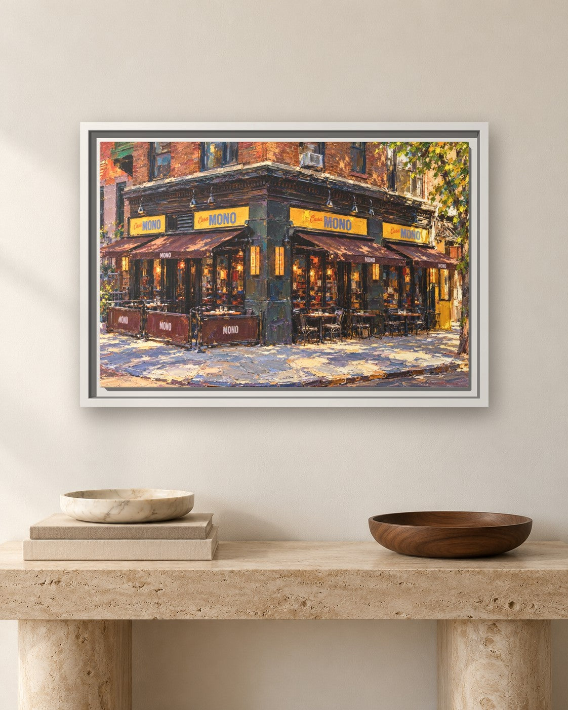 Casa Mono framed canvas print hanging above a sideboard