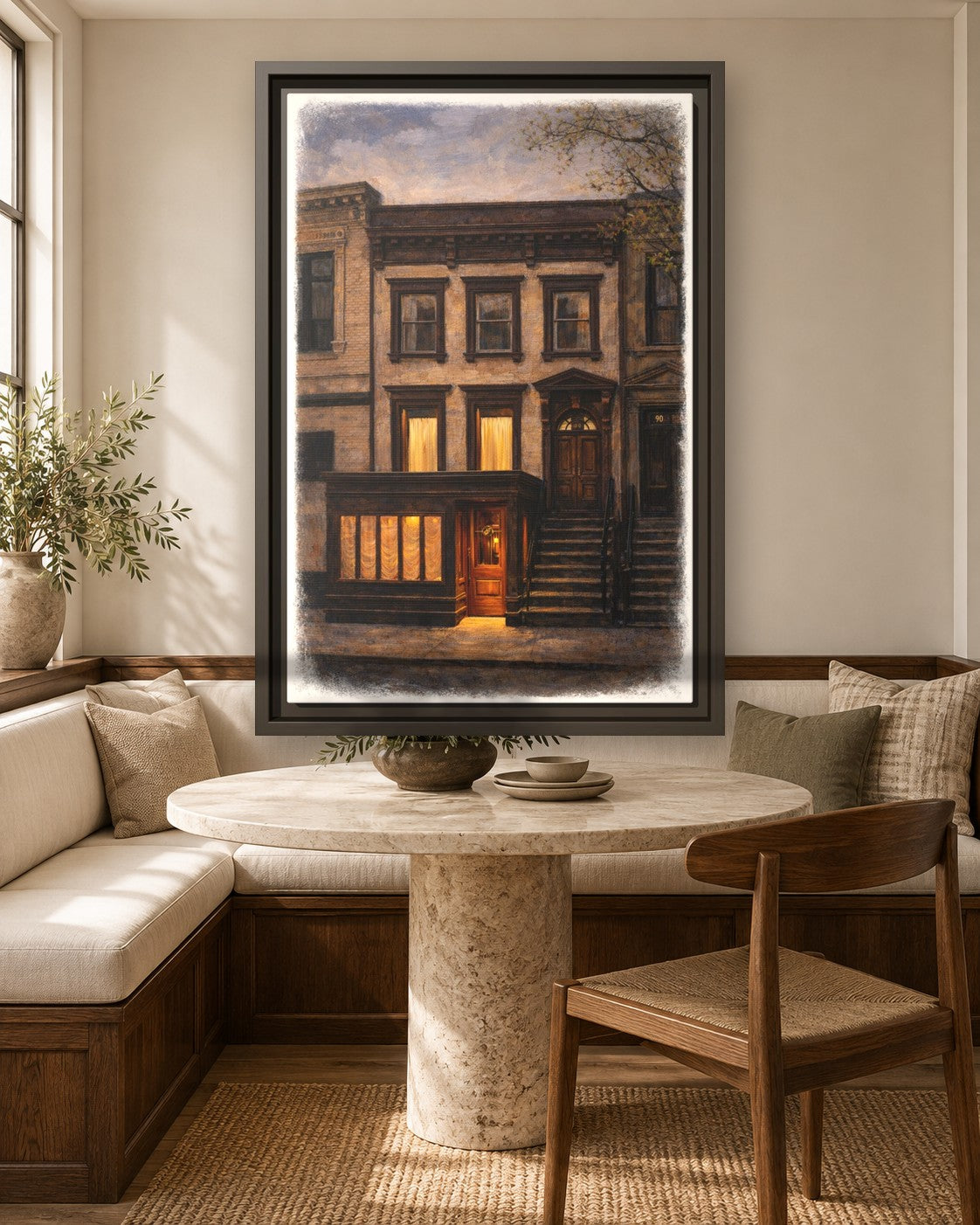 Chez Fifi framed canvas print in a breakfast nook