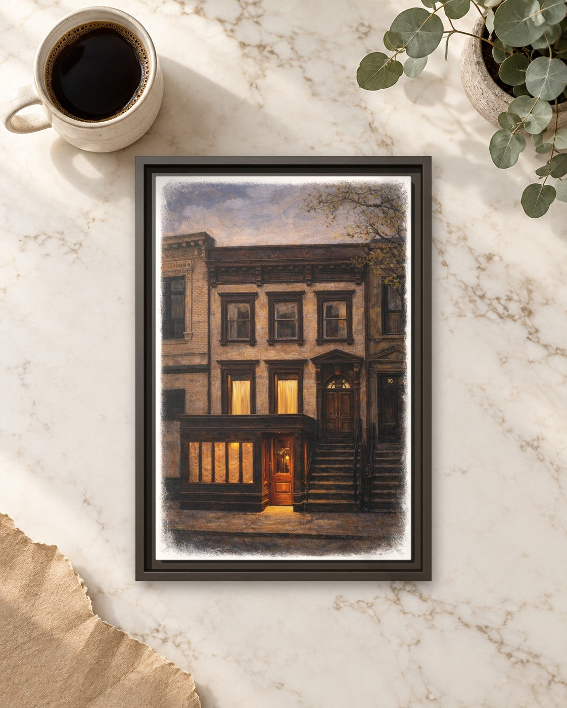 Chez Fifi framed canvas print lying on a table