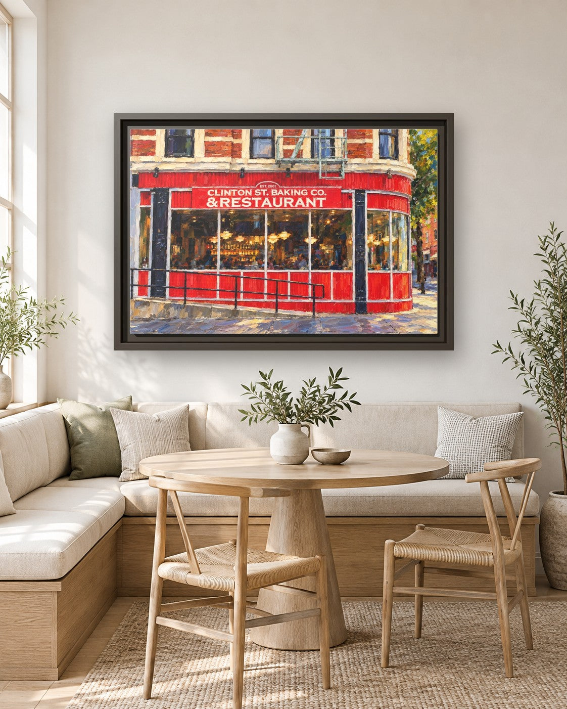 Clinton Street Baking Company framed canvas print in a breakfast nook