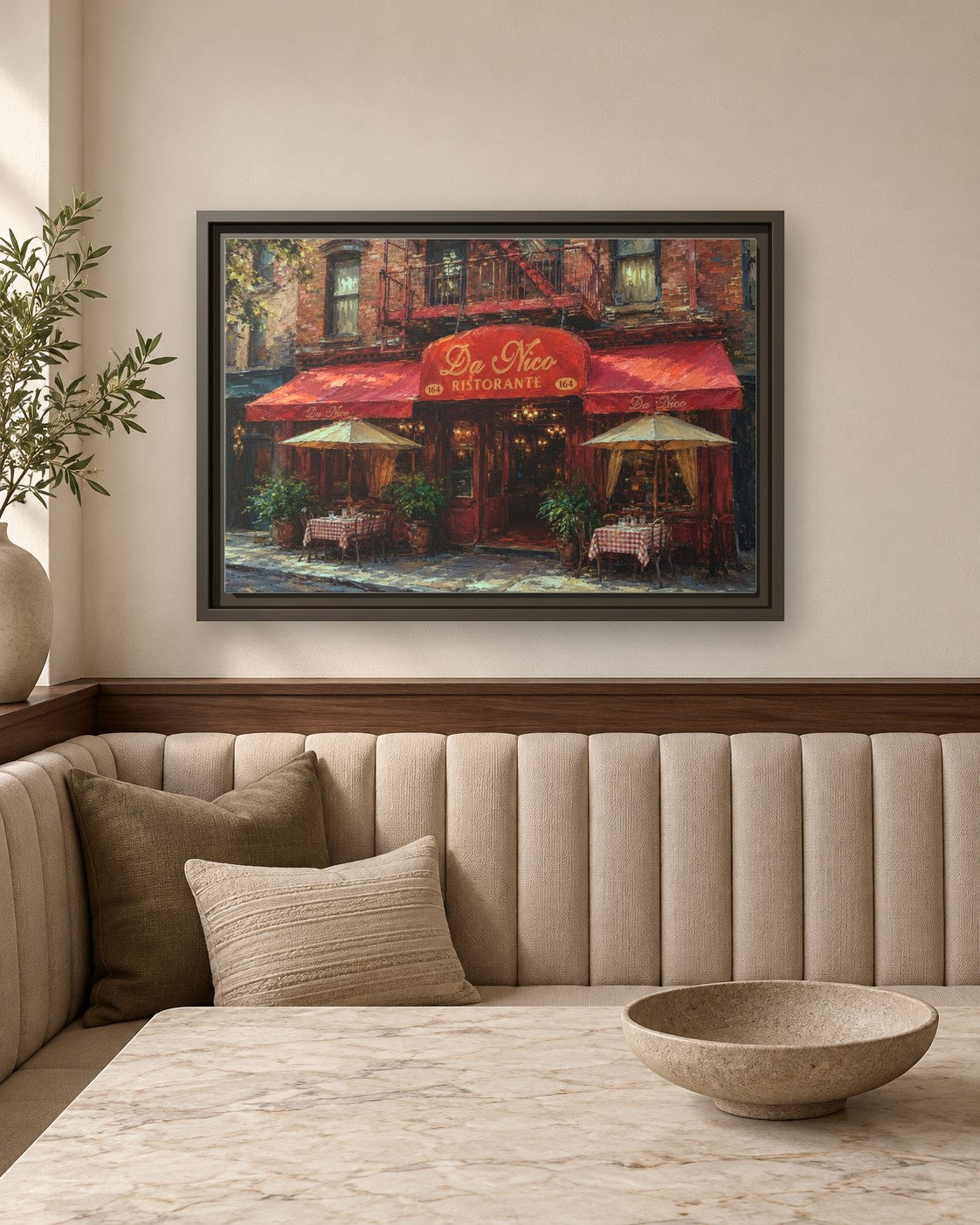 Da Nico Ristorante framed canvas print in a breakfast nook