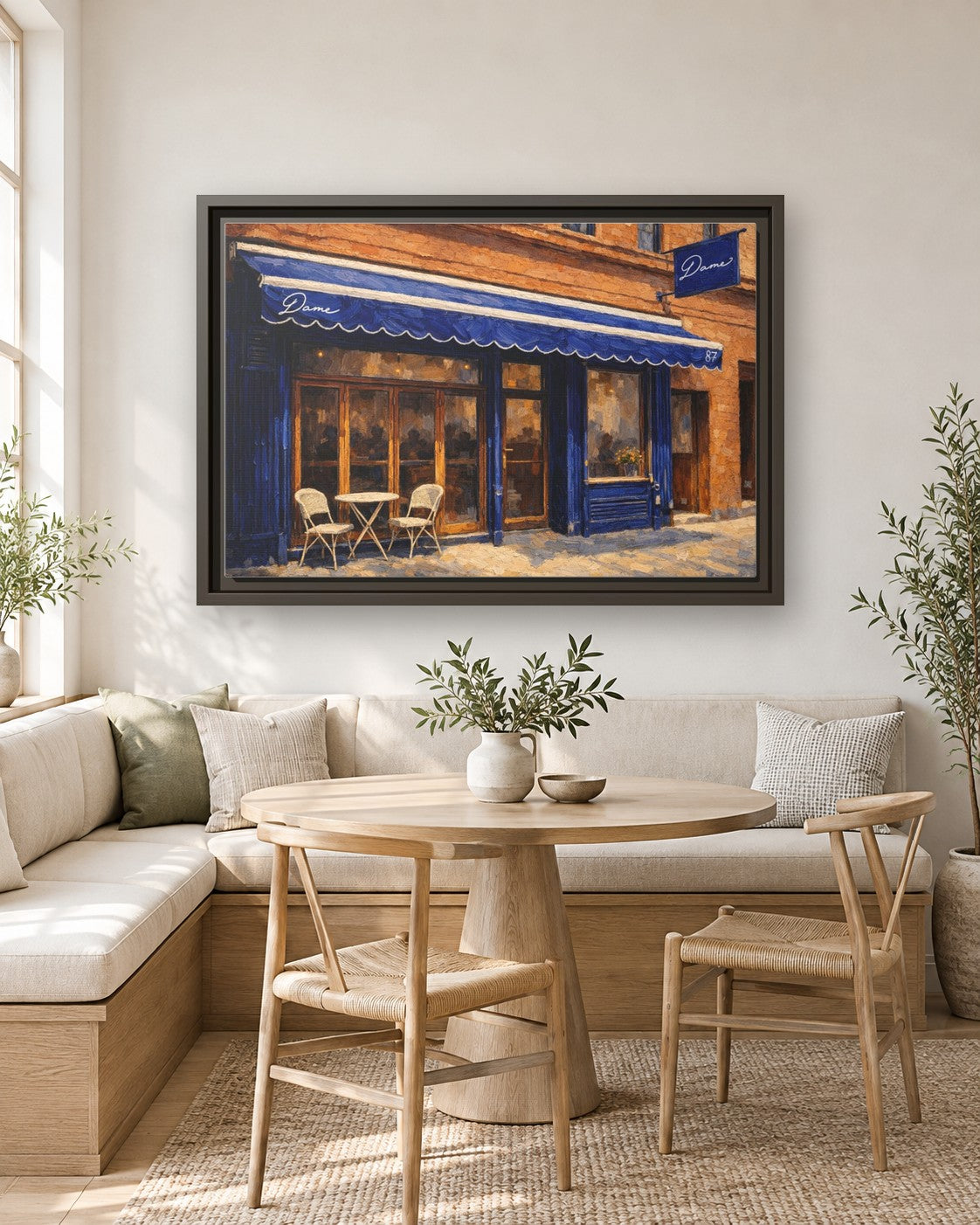 Dame framed canvas print in a breakfast nook