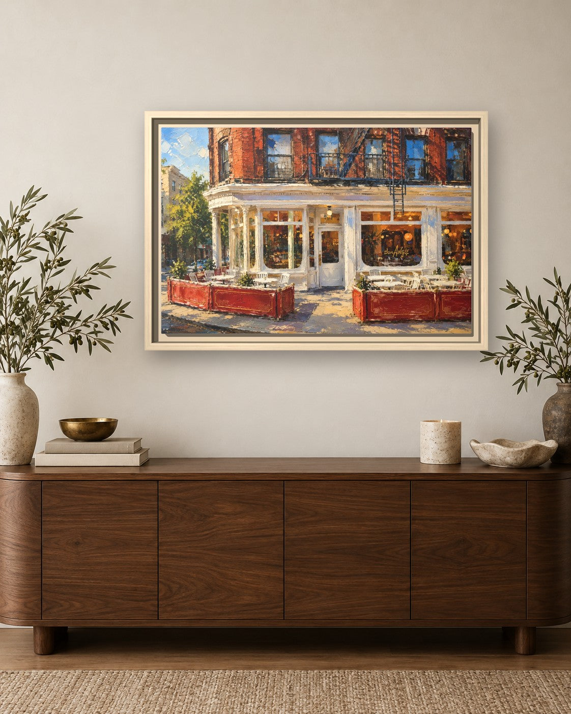 Don Angie framed canvas print hanging above a sideboard