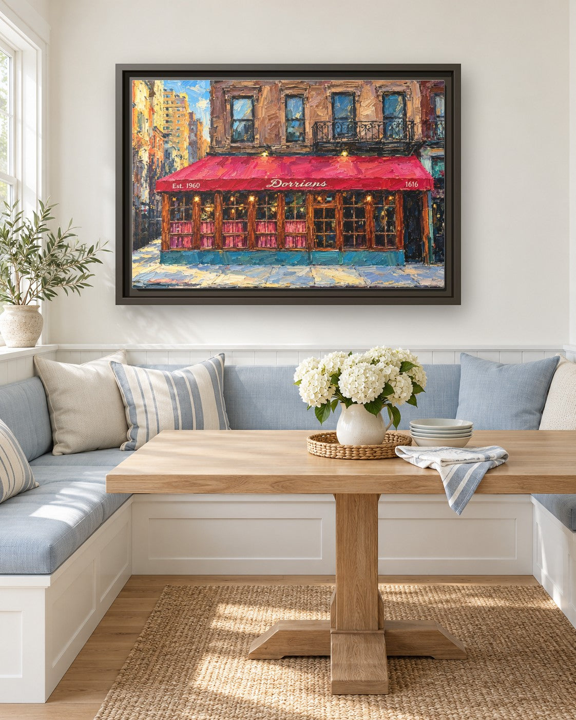 Dorrian's Red Hand framed canvas print in a breakfast nook