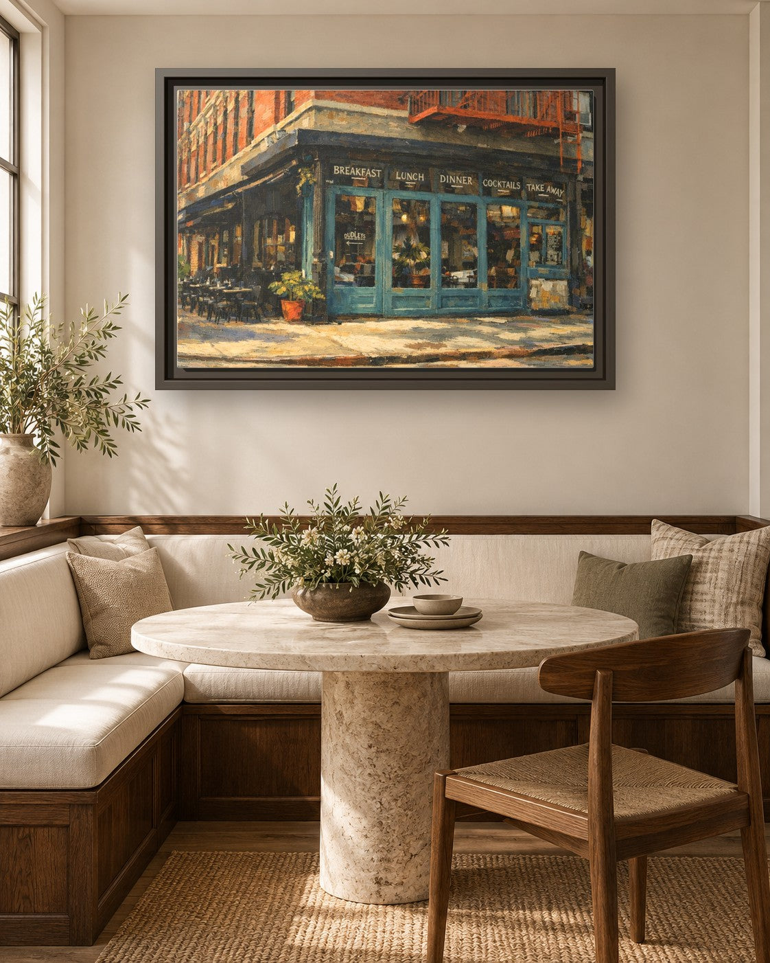 Dudleys framed canvas print in a breakfast nook