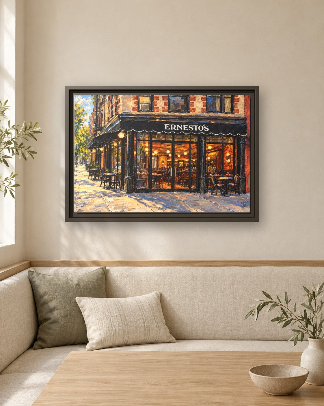 Ernesto's framed canvas print in a breakfast nook
