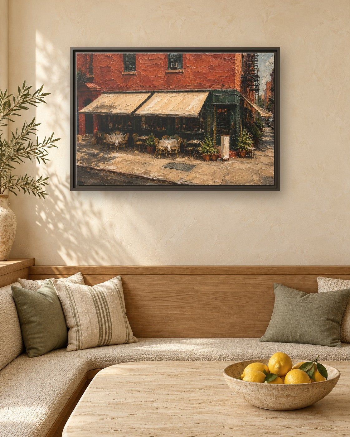 Fairfax framed canvas print in a breakfast nook