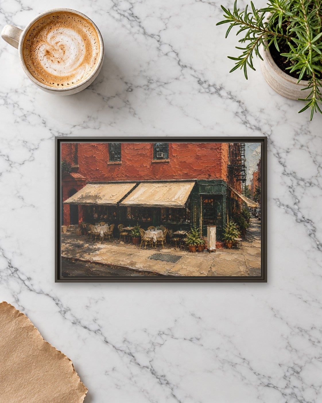Fairfax framed canvas print lying on a table