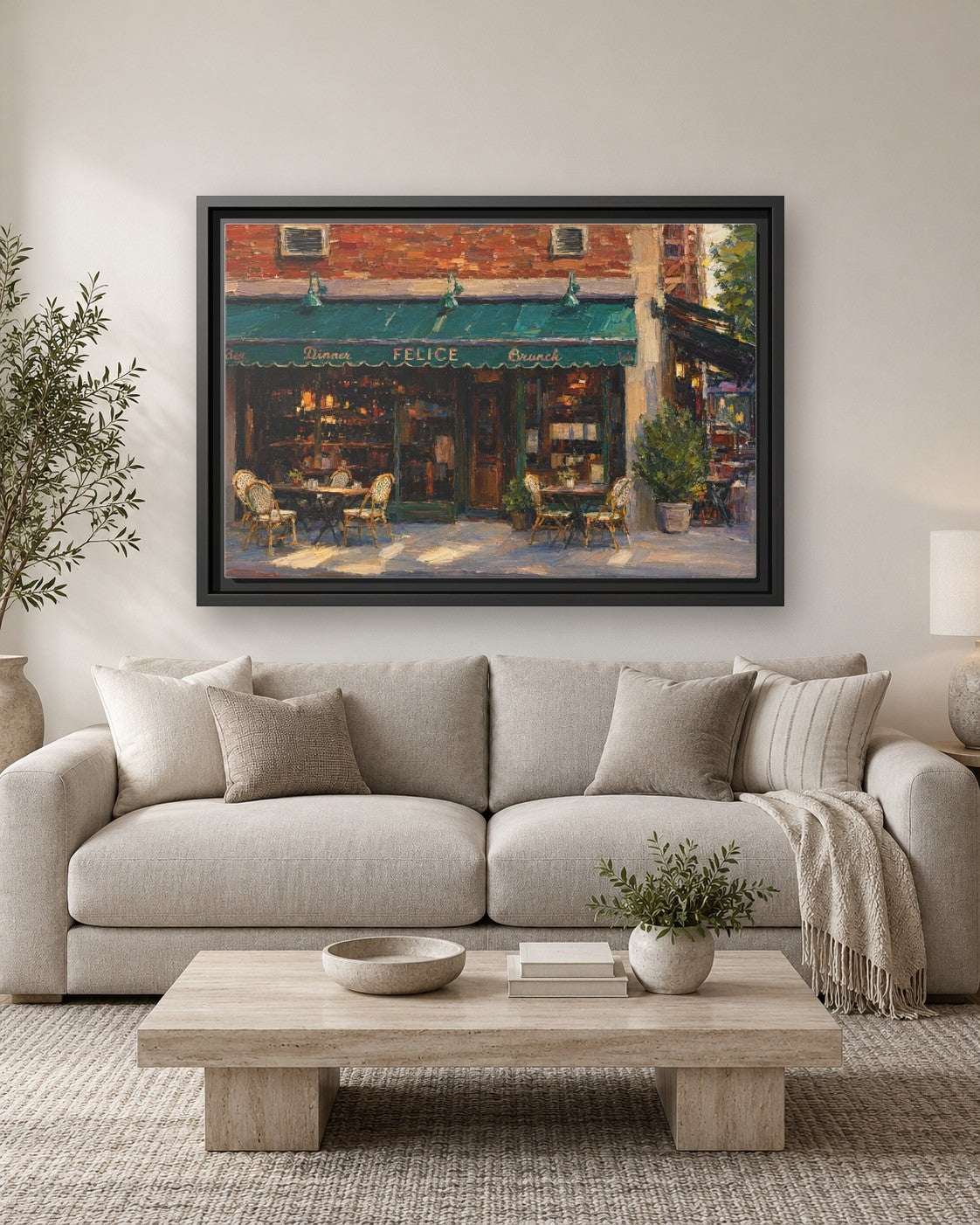 Felice 83 framed canvas print hanging above a sofa