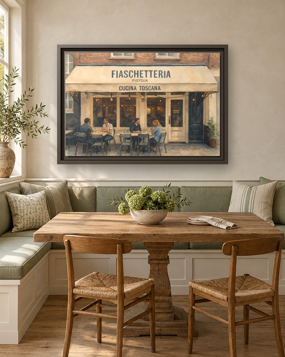 Fiaschetteria Pistoia framed canvas print in a breakfast nook