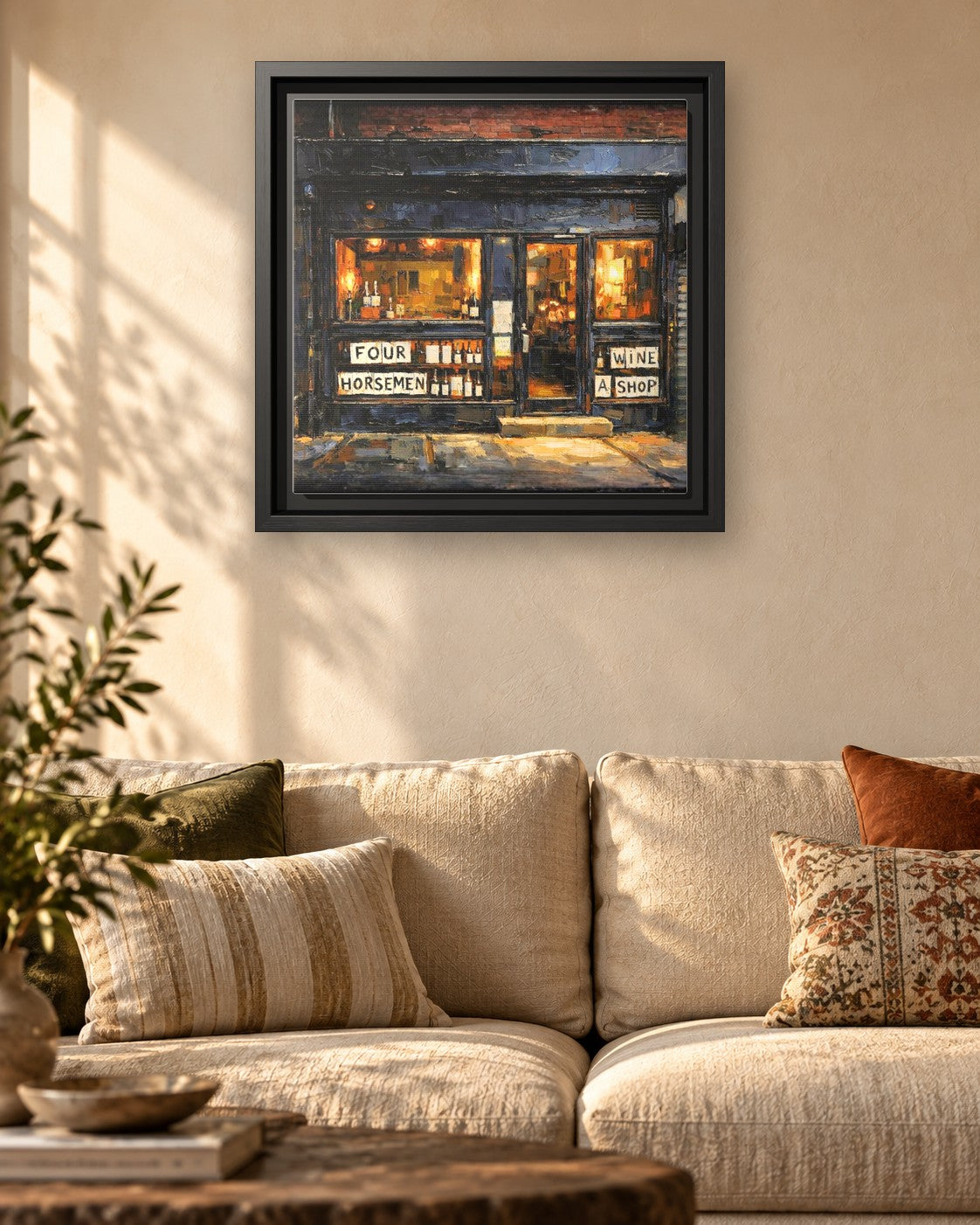 The Four Horsemen framed canvas print hanging above a sofa