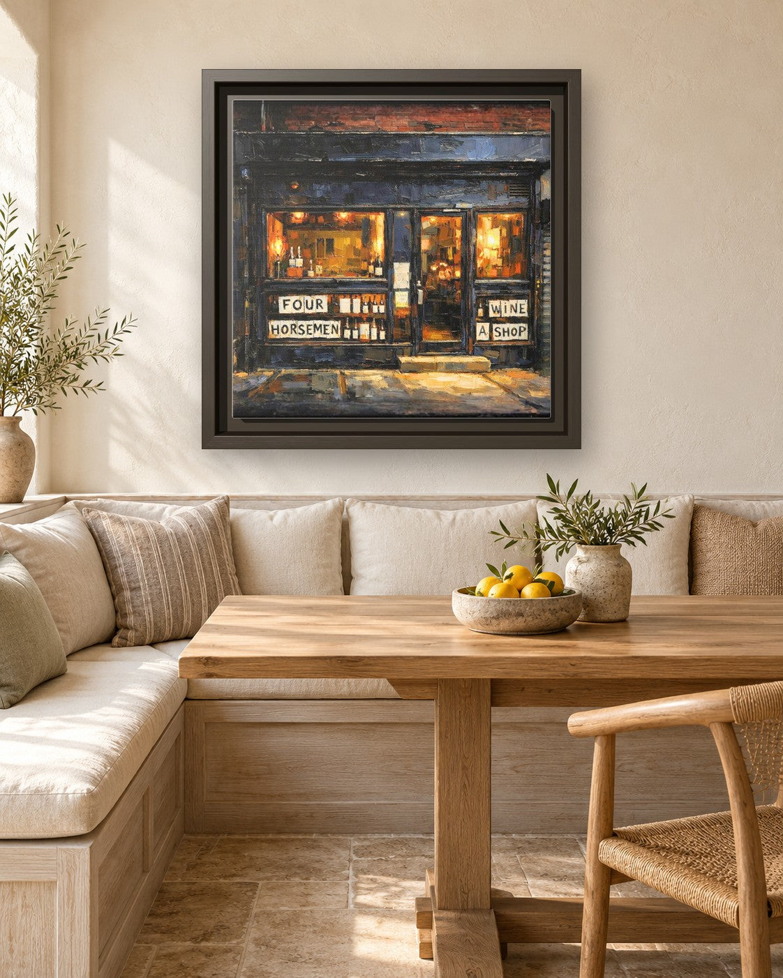 The Four Horsemen framed canvas print in a breakfast nook