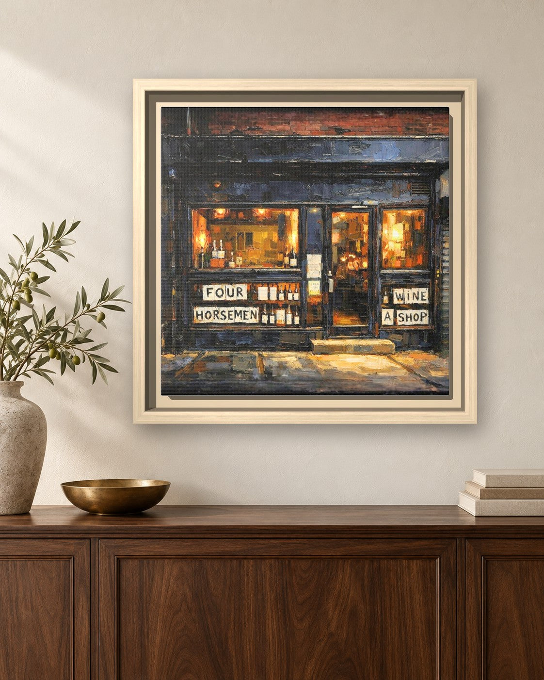The Four Horsemen framed canvas print hanging above a sideboard
