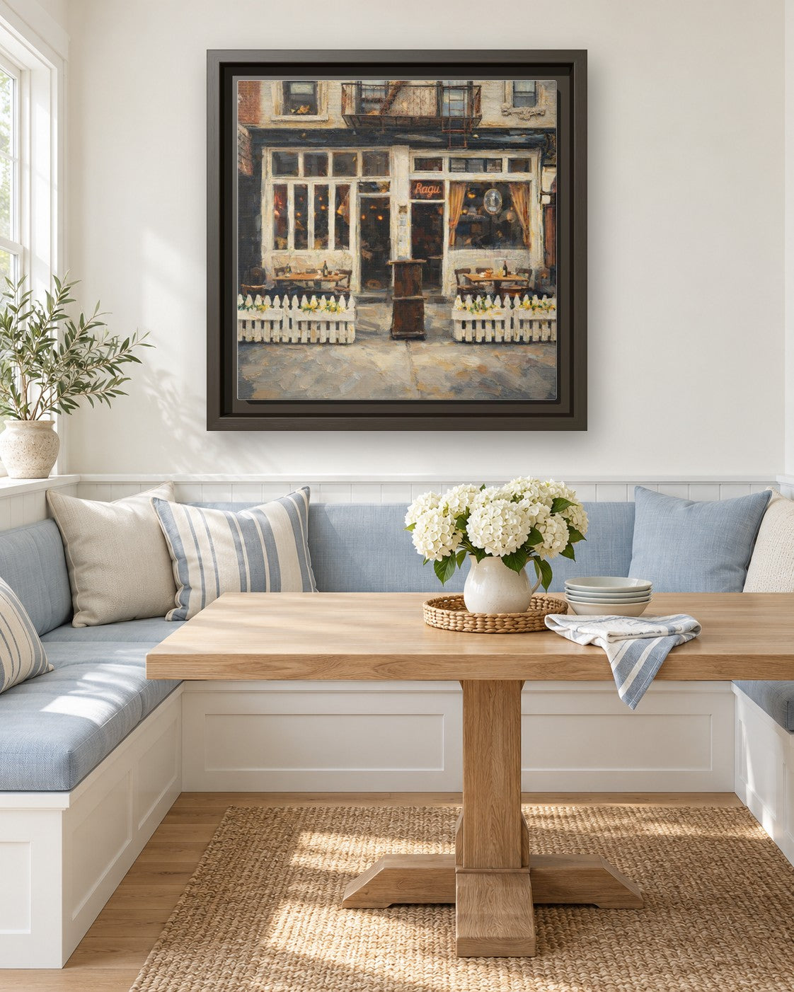 Frank framed canvas print in a breakfast nook