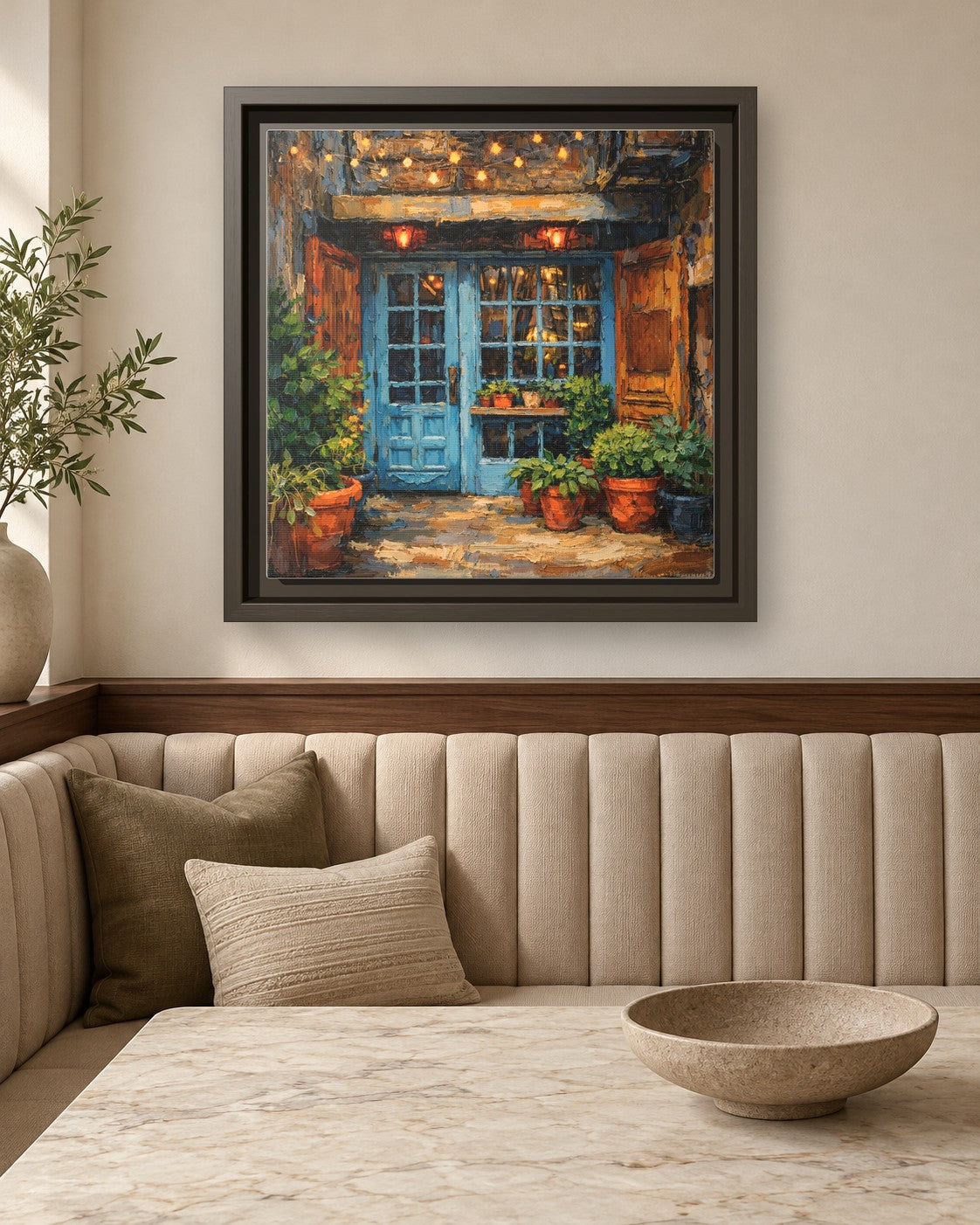 Freeman's framed canvas print in a breakfast nook