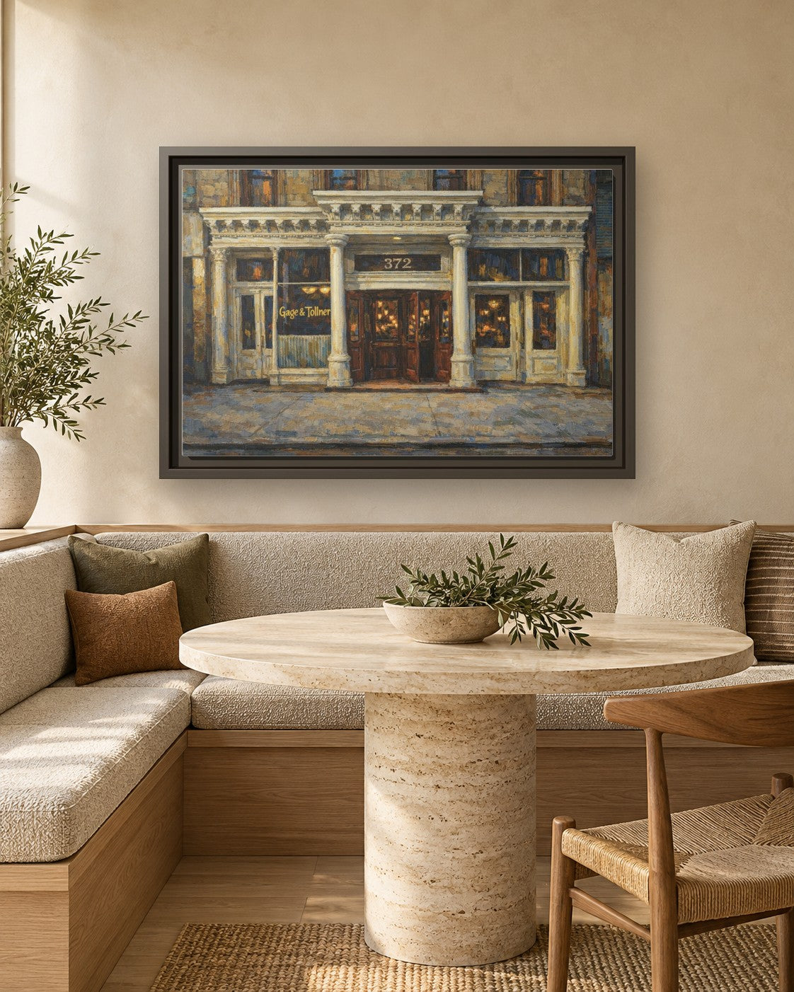 Gage & Tollner framed canvas print in a breakfast nook