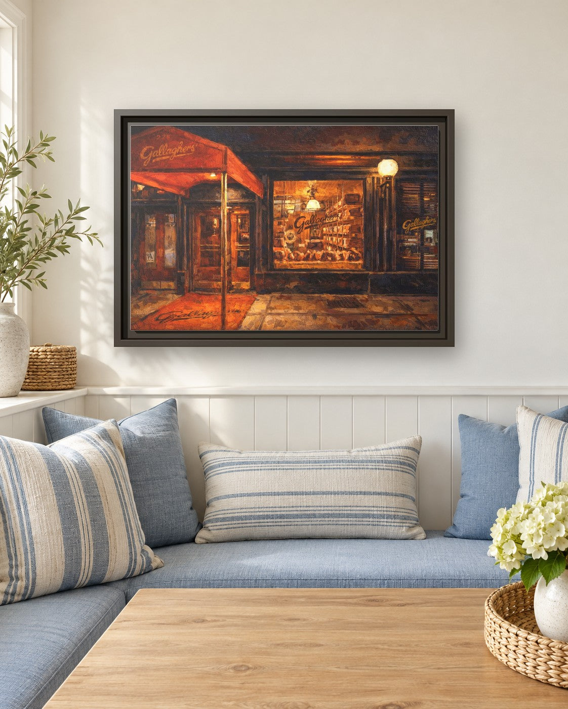 Gallaghers Steakhouse framed canvas print in a breakfast nook