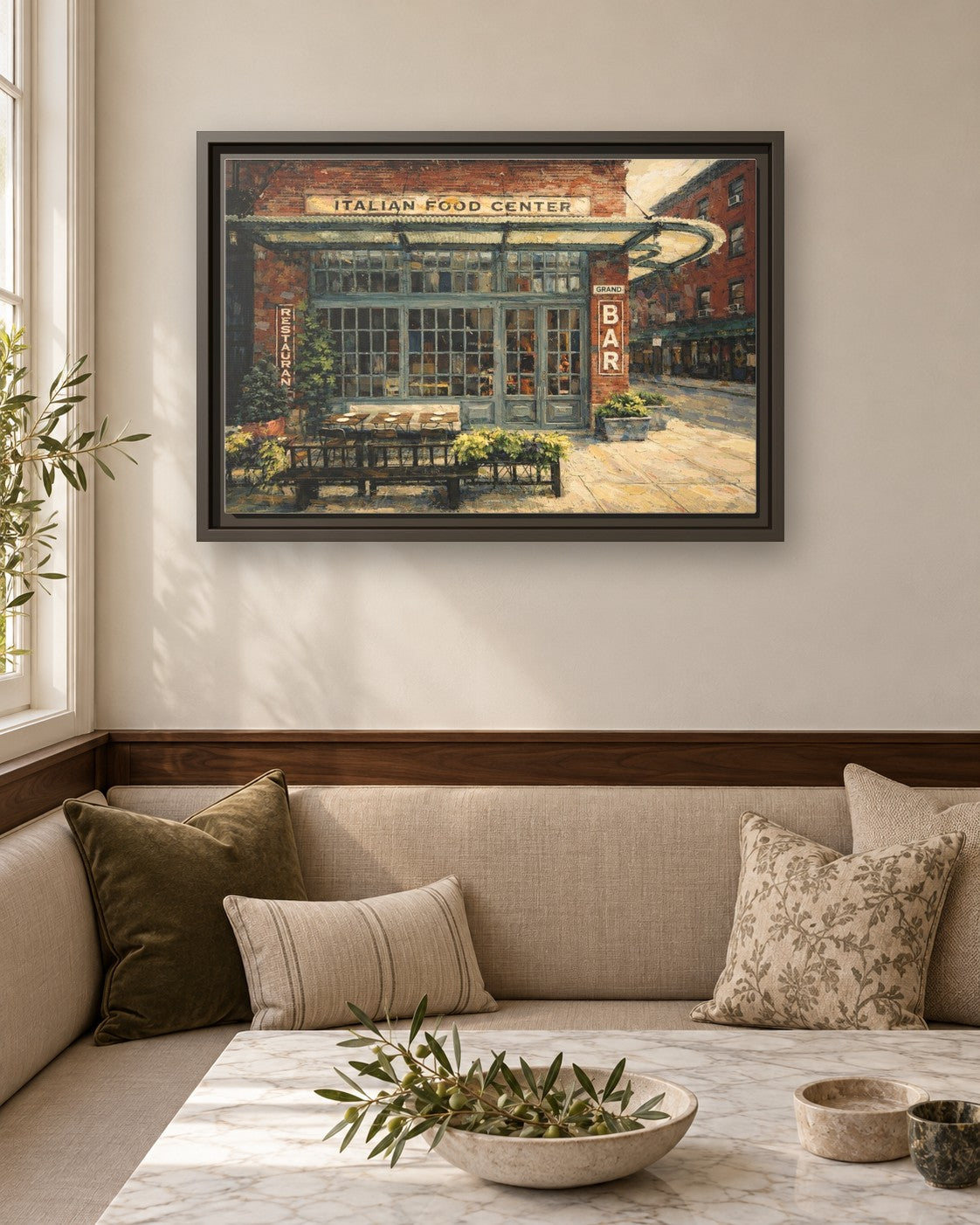 Gelso & Grand framed canvas print in a breakfast nook