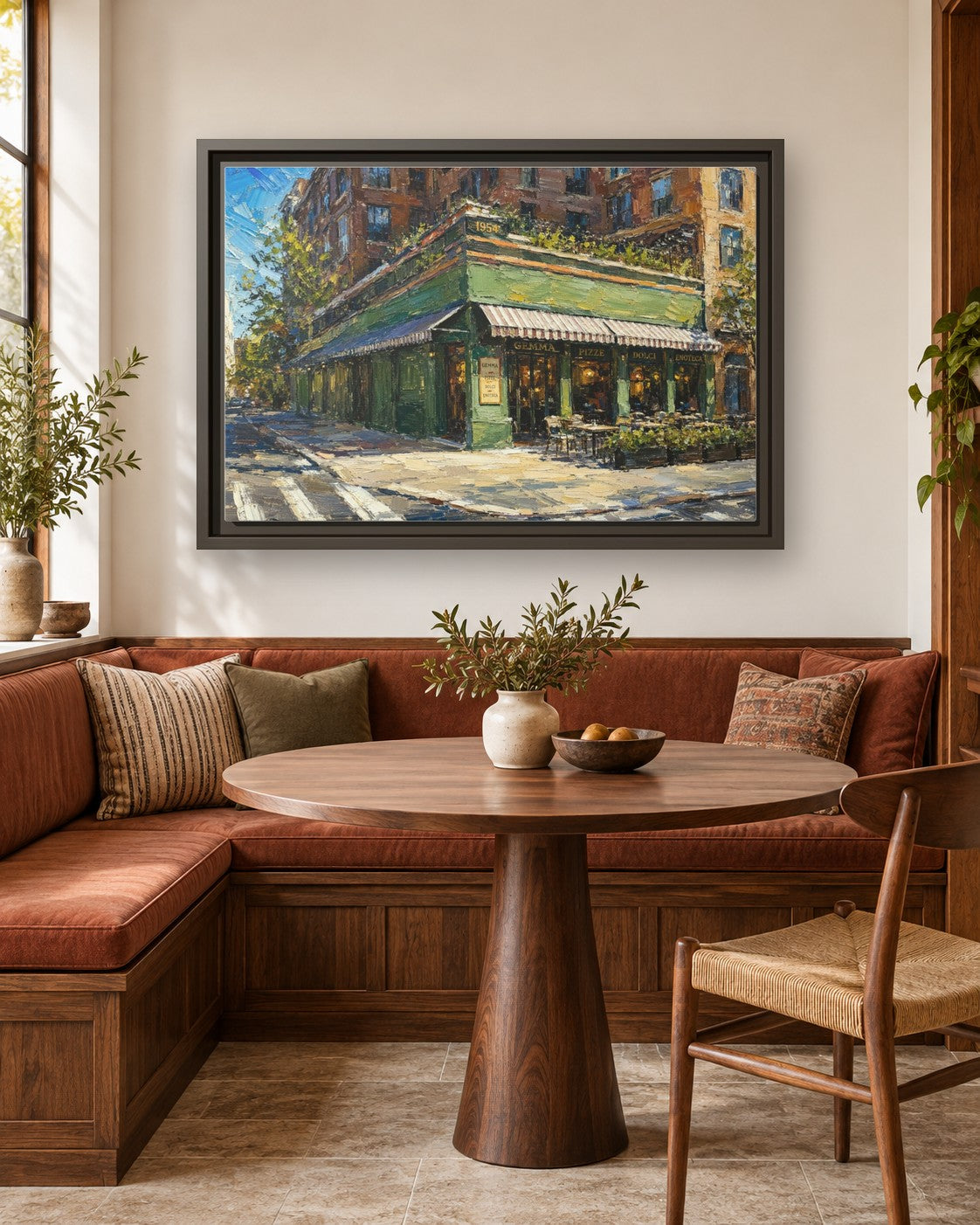 Gemma framed canvas print in a breakfast nook