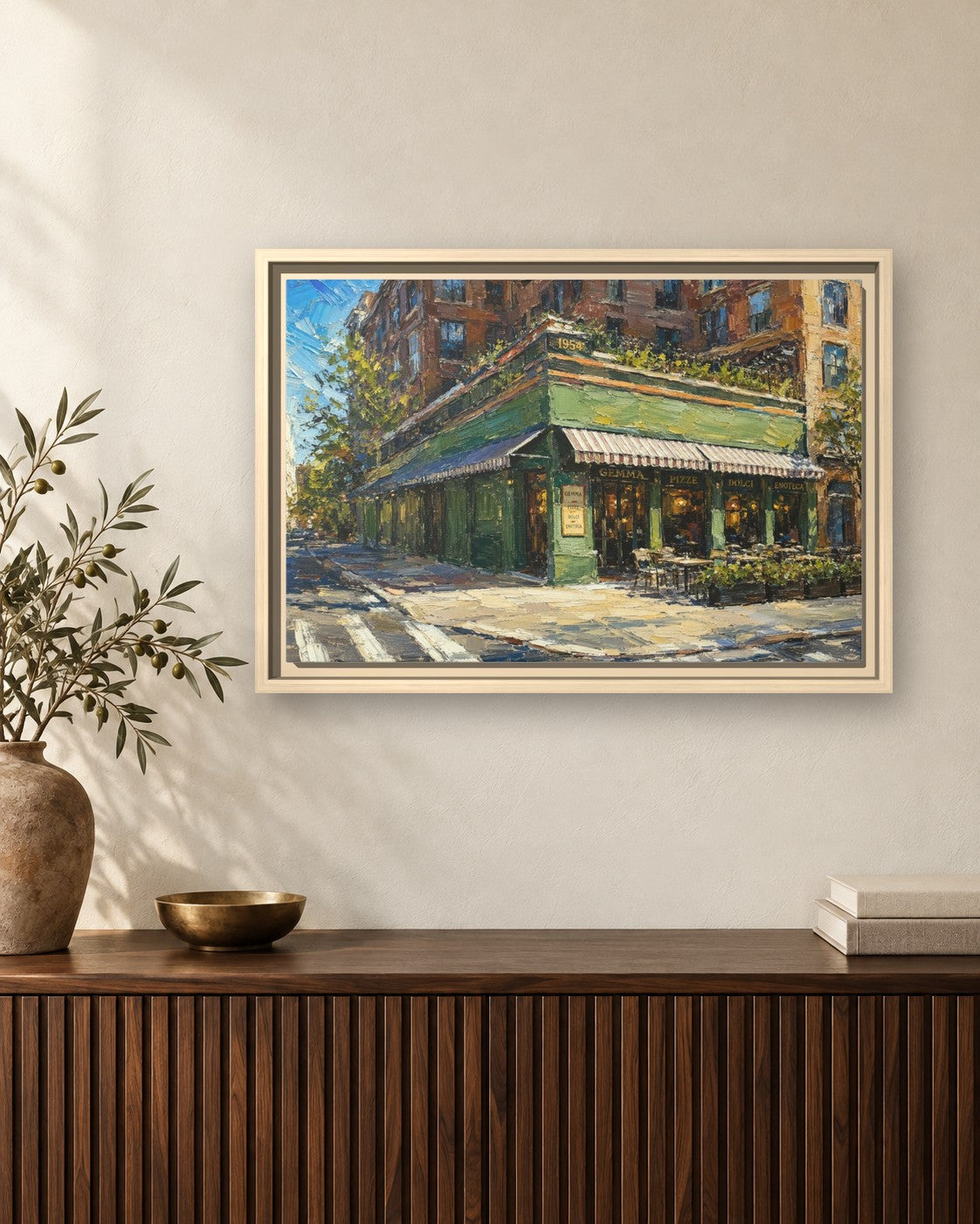 Gemma framed canvas print hanging above a sideboard