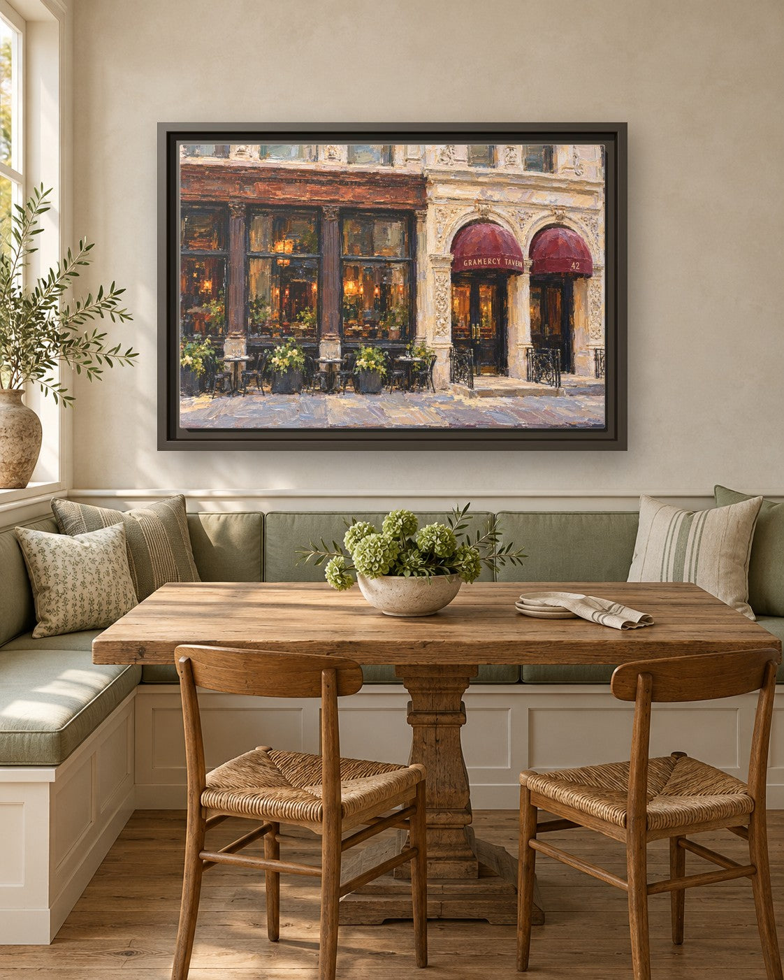 Gramercy Tavern framed canvas print in a breakfast nook
