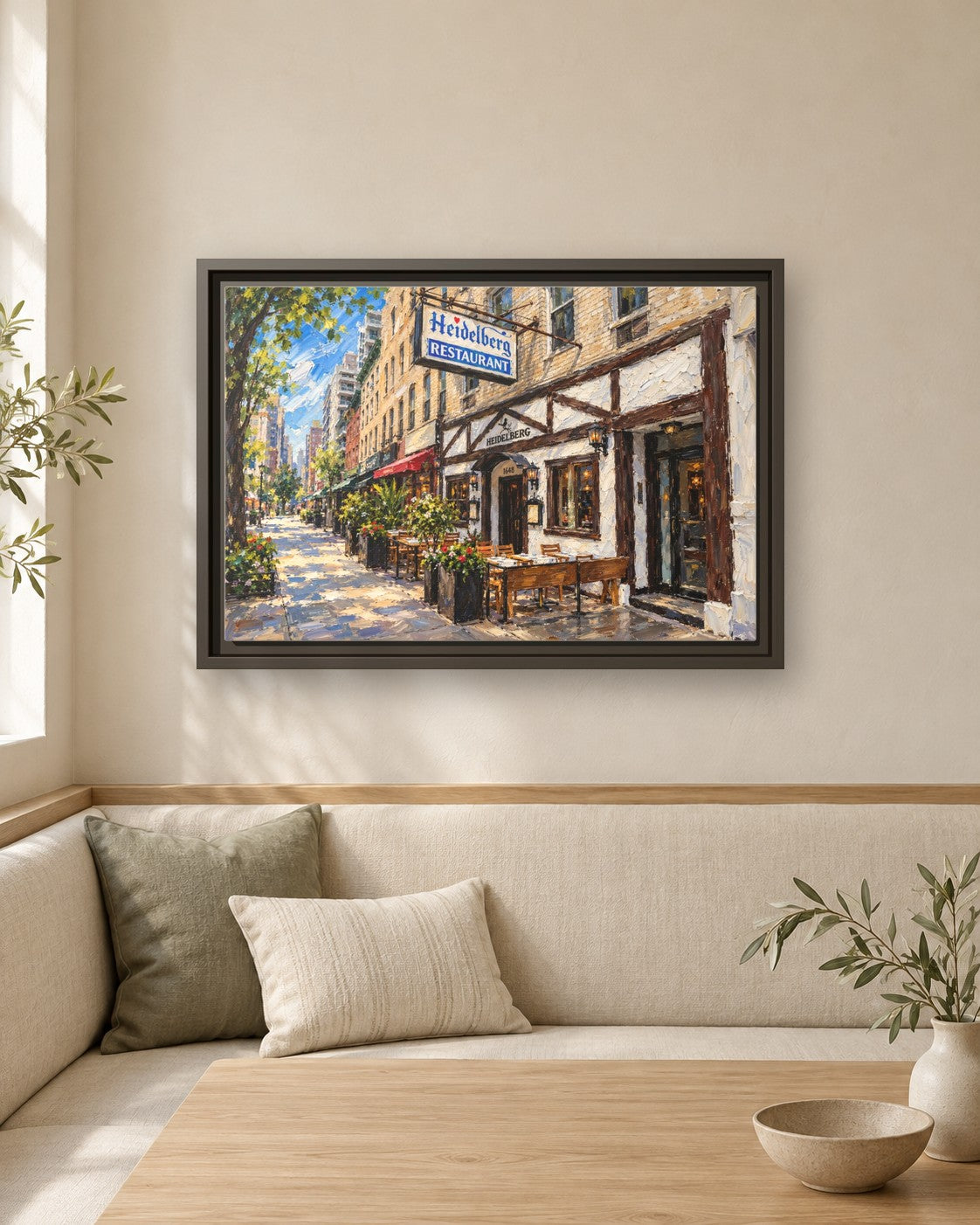 Heidelberg Restaurant framed canvas print in a breakfast nook