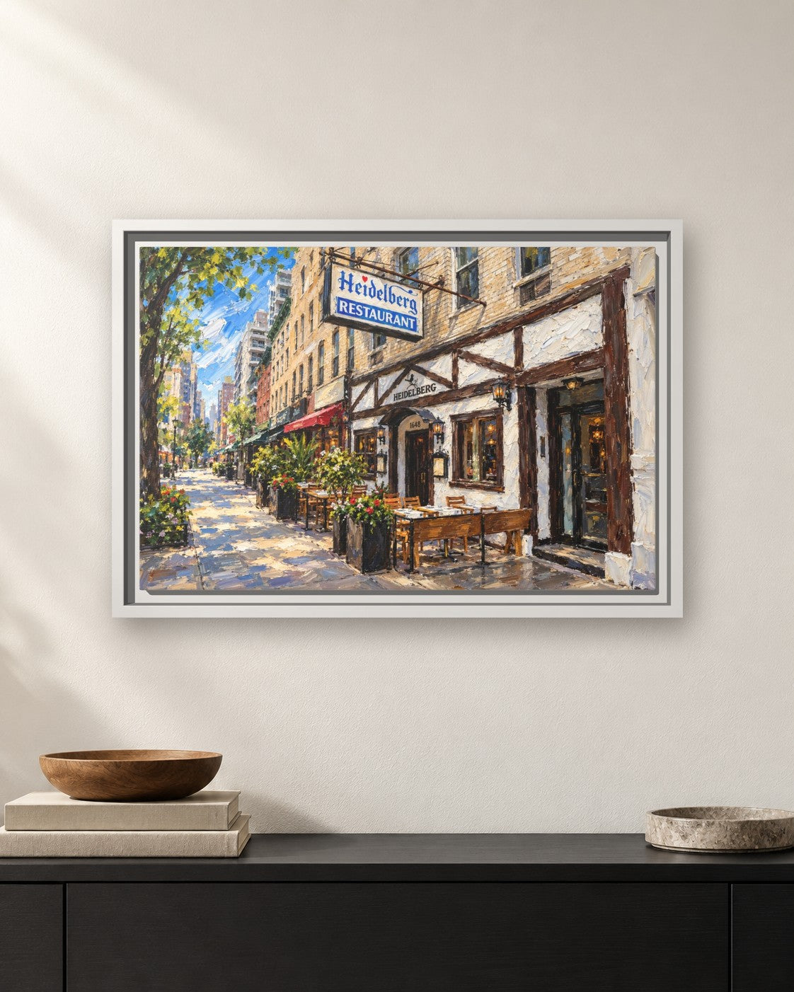 Heidelberg Restaurant framed canvas print hanging above a sideboard