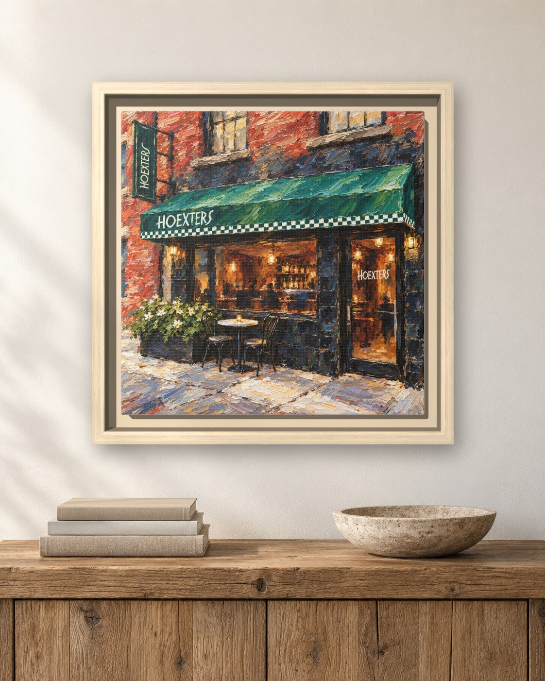 Hoexters framed canvas print hanging above a sideboard
