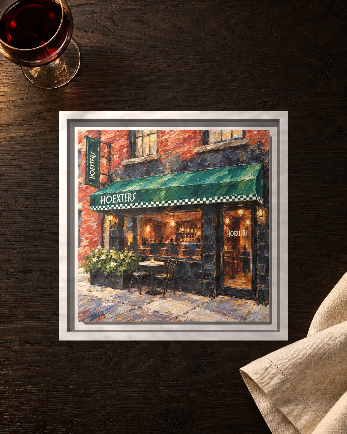 Hoexters framed canvas print lying on a table