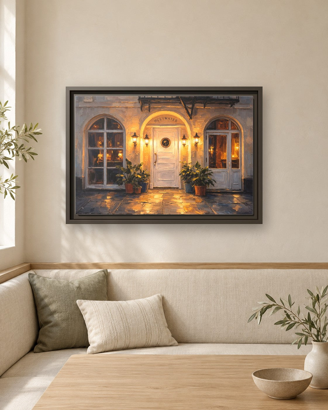 Holy Water framed canvas print in a breakfast nook