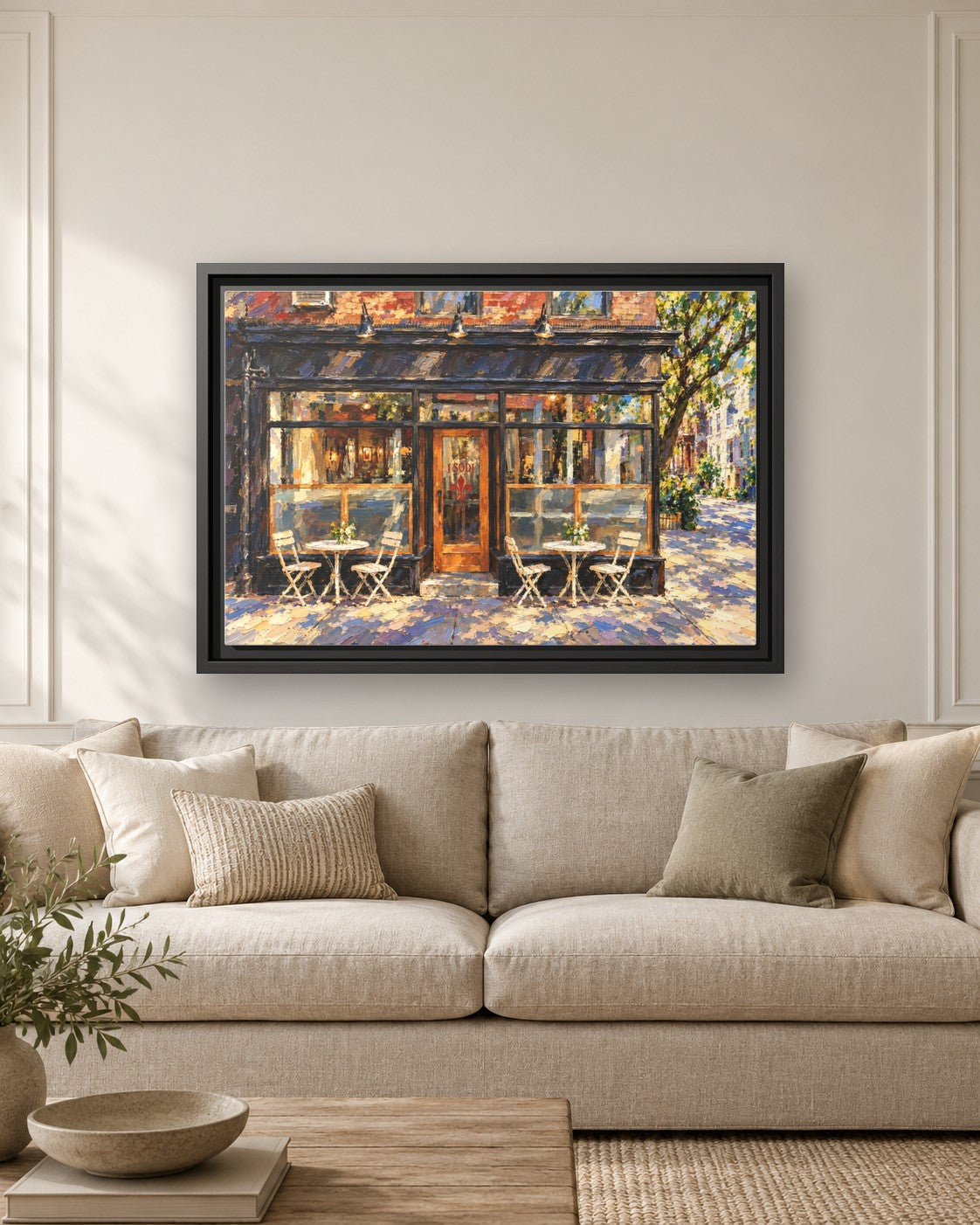 I Sodi framed canvas print hanging above a sofa